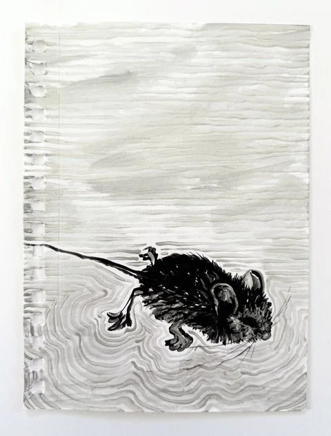 Gail Rickards, REFLECTOR, 2025, acrylic and silver gray metallic paint on paper, 6.25 x 8.50 inches