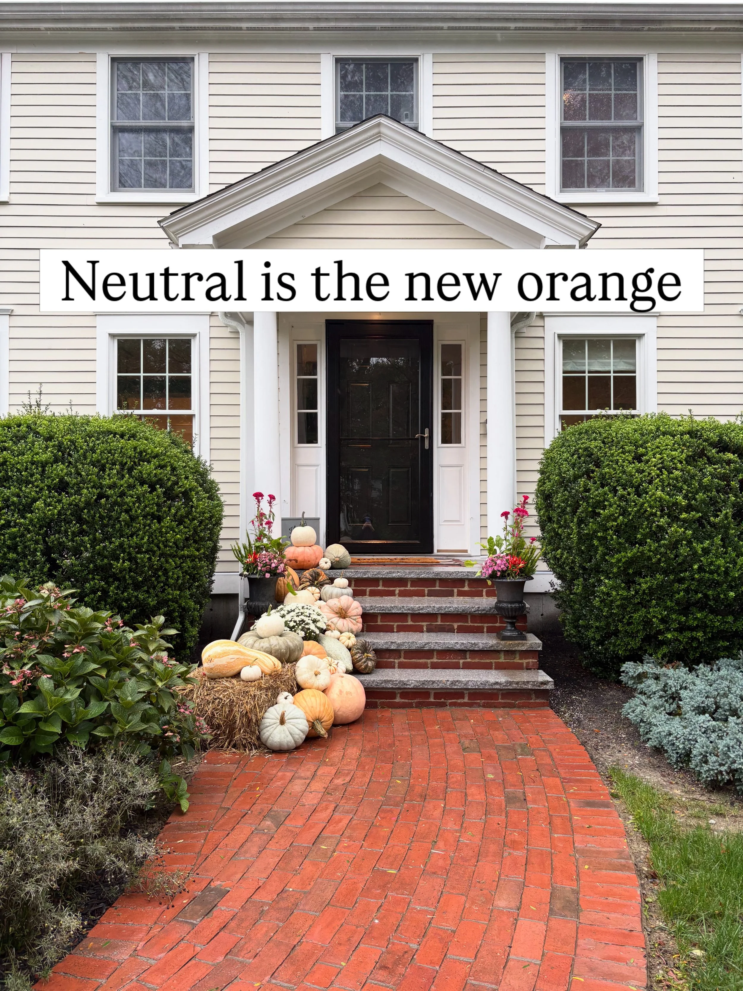 Swipe for a jump scare (when I lost my mind from all the rain!). Loving this Hingham beauty. Pro tip: If you&rsquo;re working with a narrow stairway please safety in mind. Entries are first and foremost for walking. And pumpkin installs can look just