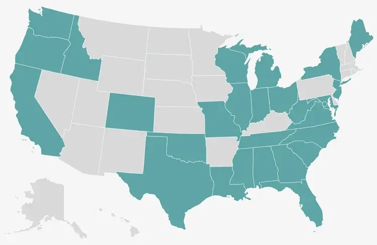 Map of the United States highlighing Ponce Payroll tax preparation services in various states