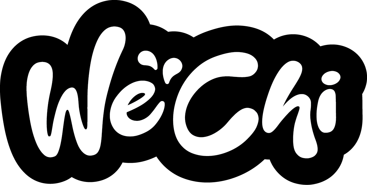 The text 'WeChí' written in large, white, cursive font on a black background.