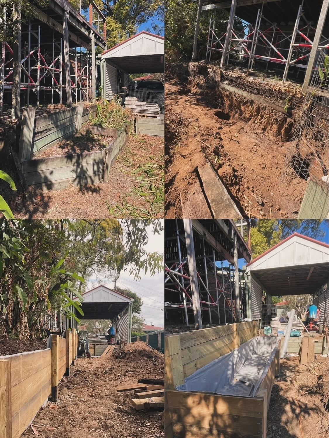 Out with the old, in with the 🆕 

Brand new timber retaining wall and raised garden bed with appropriate footings, drainage and water proofing for this lovely old home in Fig Tree Pocket. Next step is the custom steel posts from @brispostsbeams to f