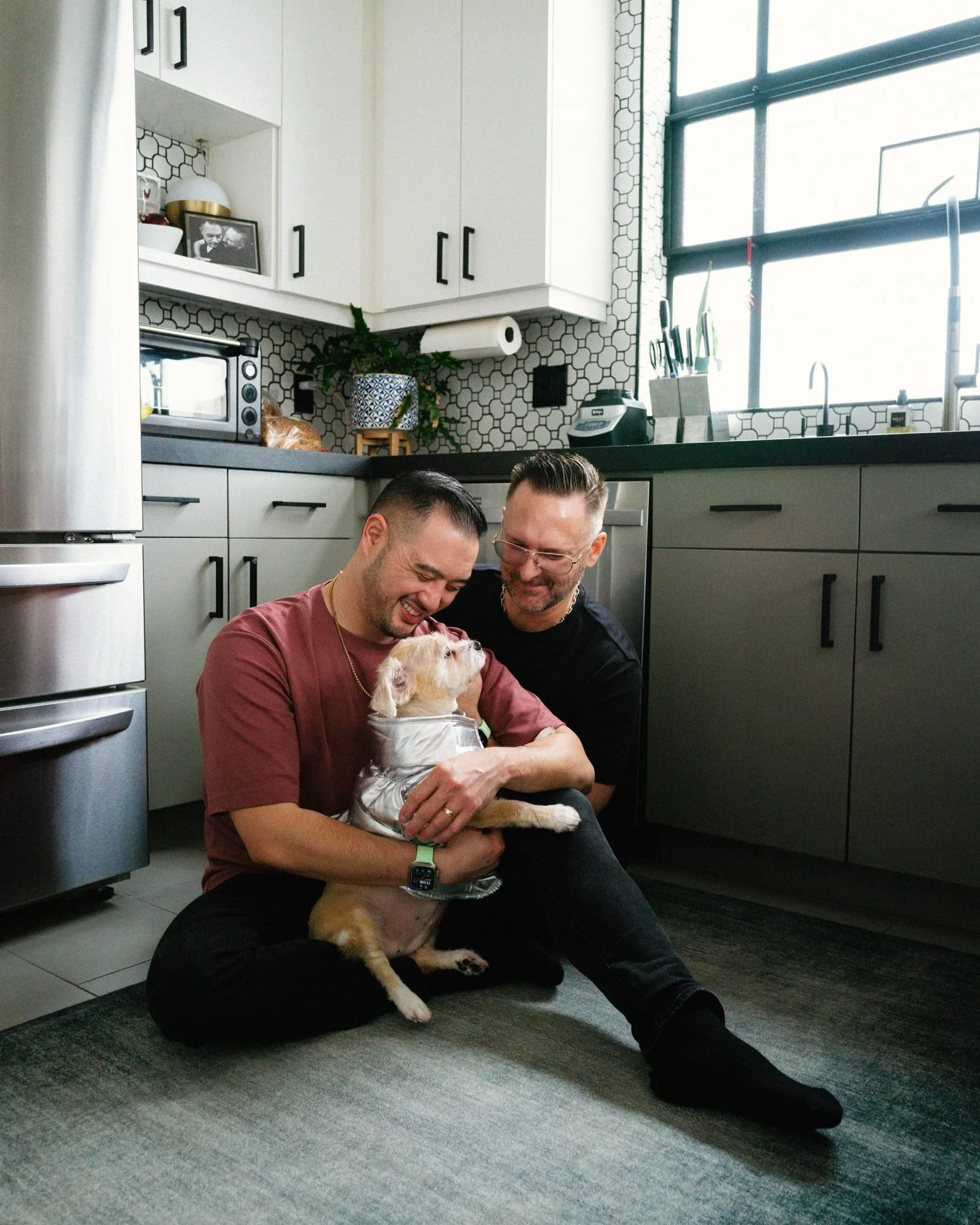 Why photos on the kitchen floor? Because that&rsquo;s where they&rsquo;re happiest at home, hanging out with their dog, comfortable, and real. My best work happens when people trust me enough to be vulnerable, and I can photograph with real intention