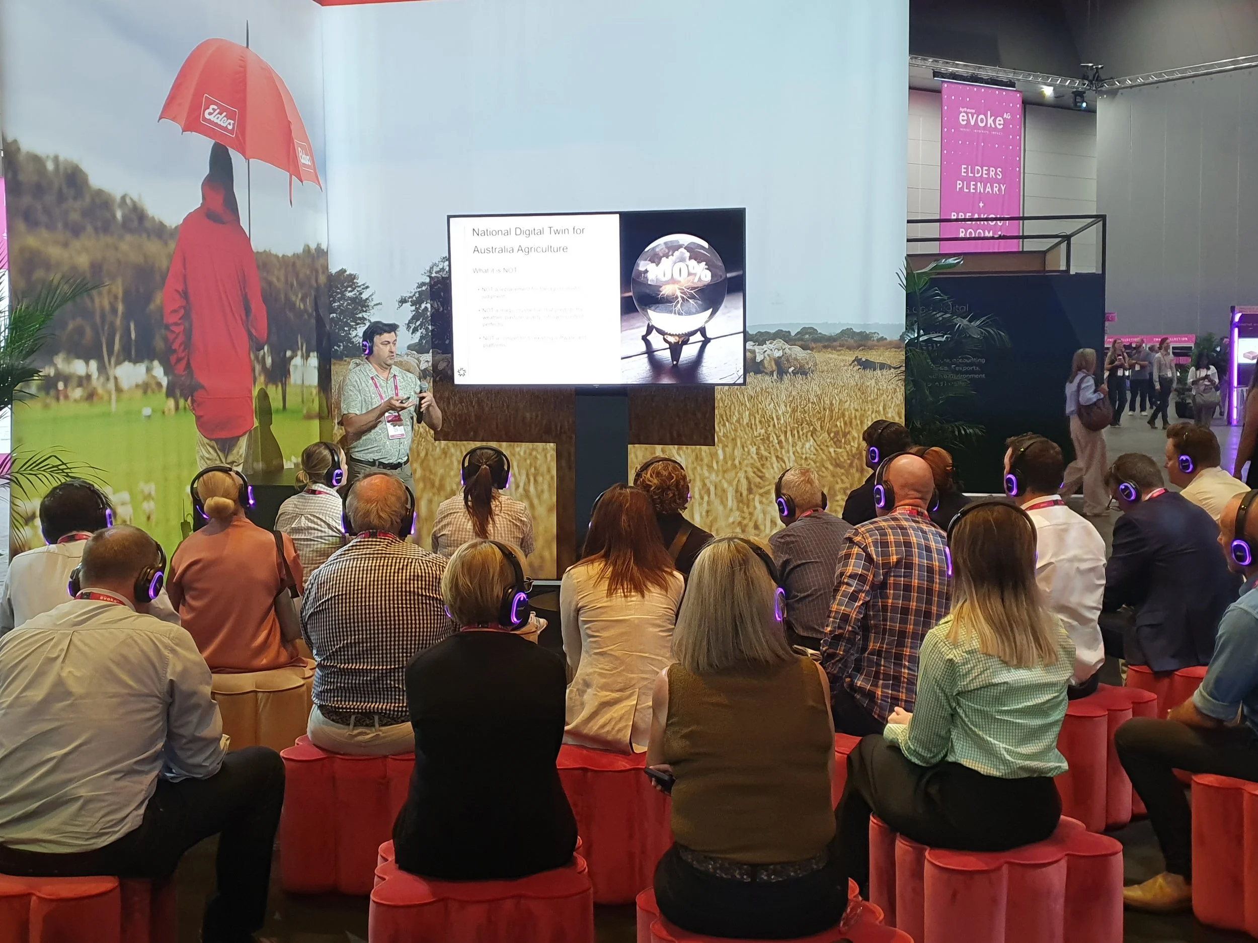  ASII Senior Earth Observation Specialist, Fabrice Marre, talks about the Digital Twin at the Elder’s Conversation Space within the EvokeAG 2026 exhibition hall. 