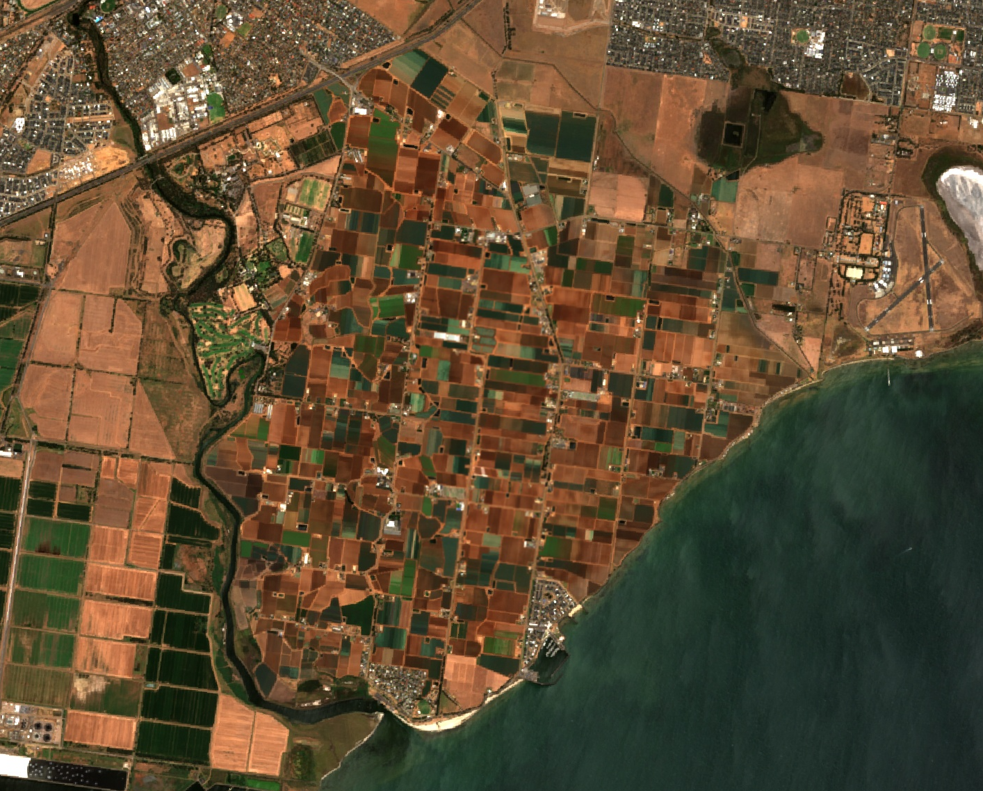  Satellite image of Werribee South, where Fragapane Farms is located, taken by the European Space Agency’s Sentinel-2 satellite. 