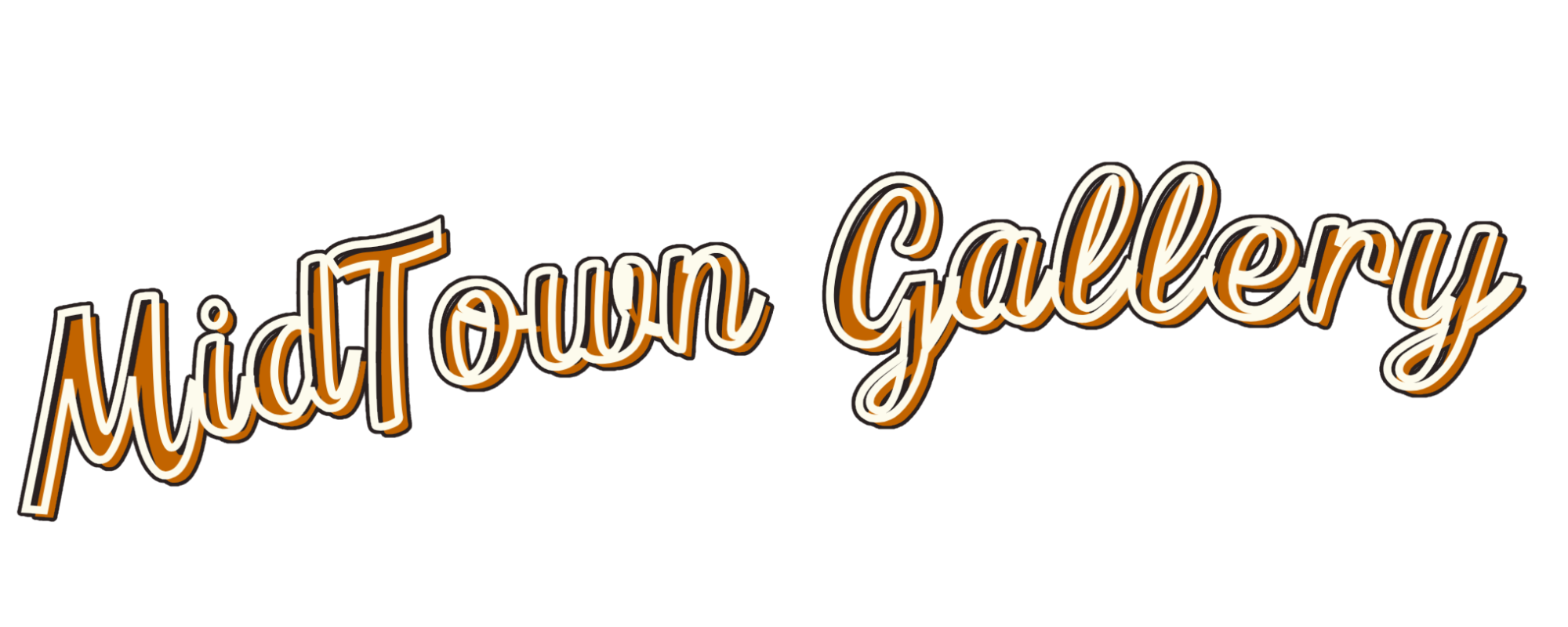 Sign reading 'Midtown Toytown Gallery' in cursive neon style font on black background.