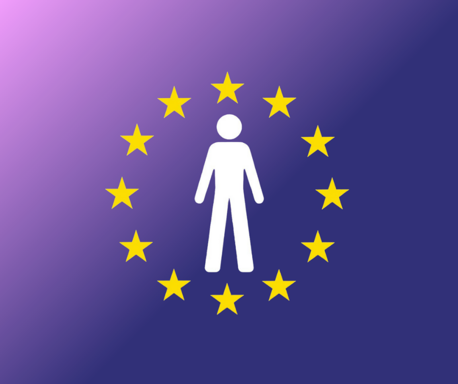 Pictogramme d'un homme debout, entouré des étoiles de l'Europe