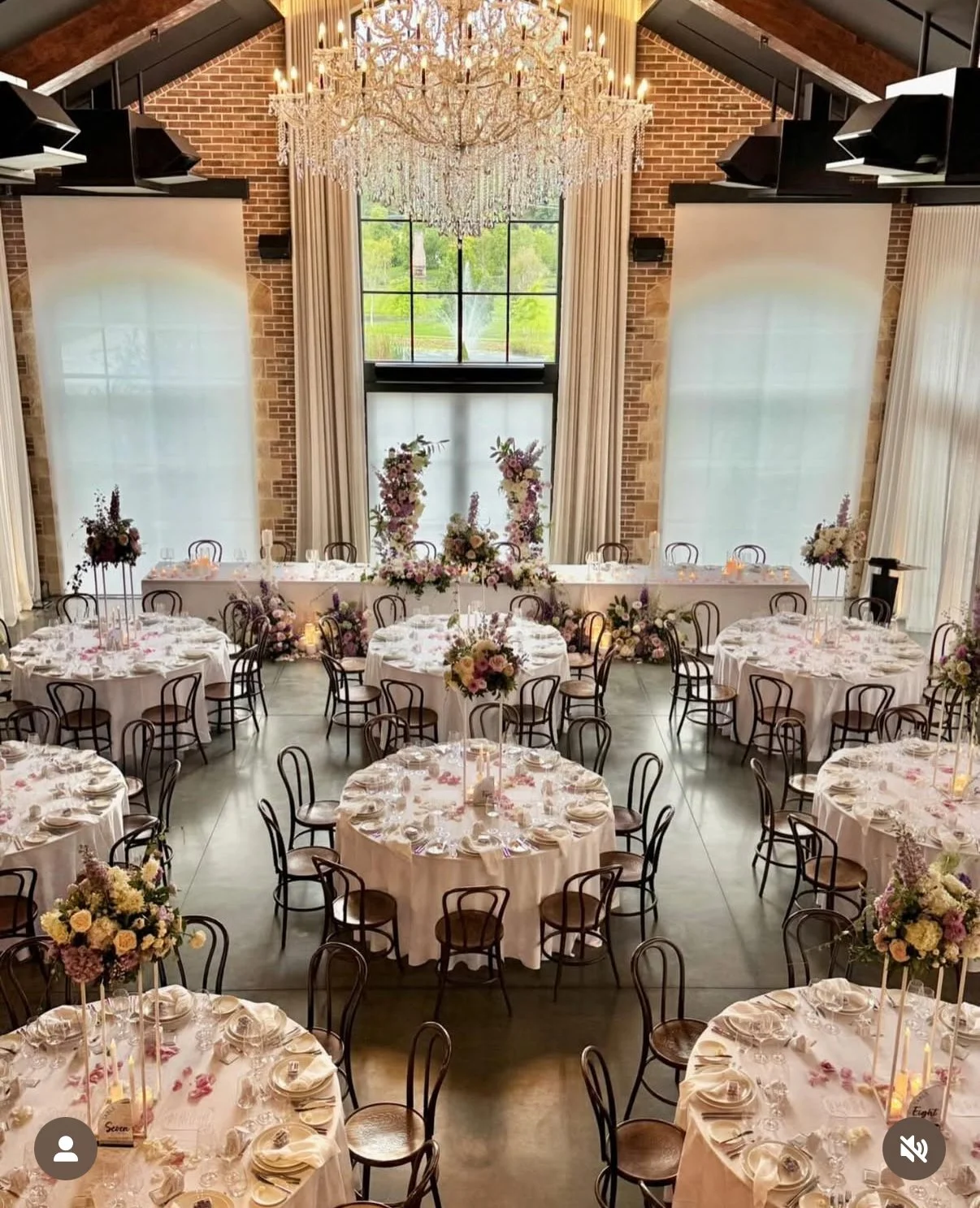 Elegant round banquet tables hired for this elegant wedding at The Valley Estate on the Gold Coast