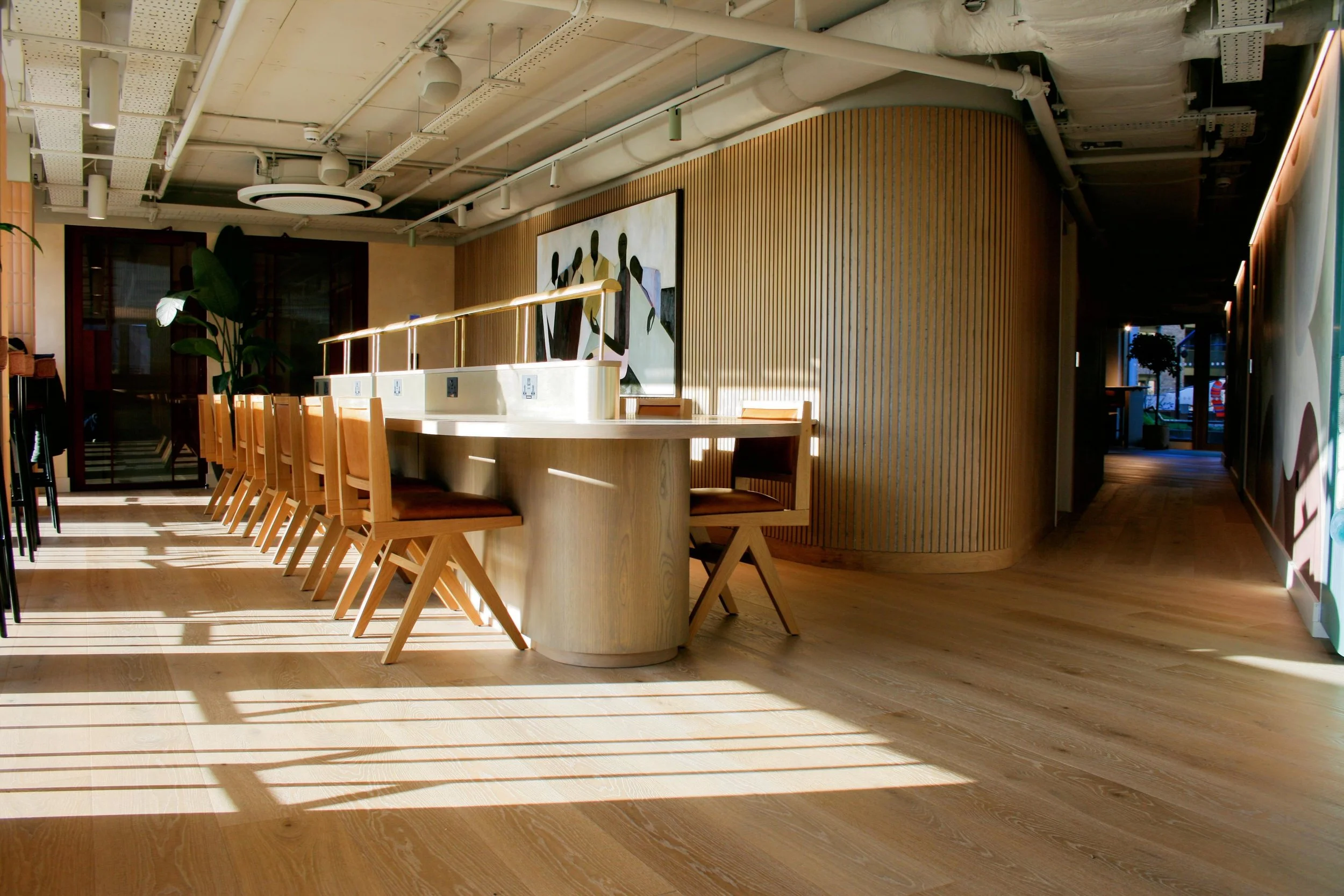 Rafford bandsawn surface nature grade, light oak durability for Present made social areas in Cambridge