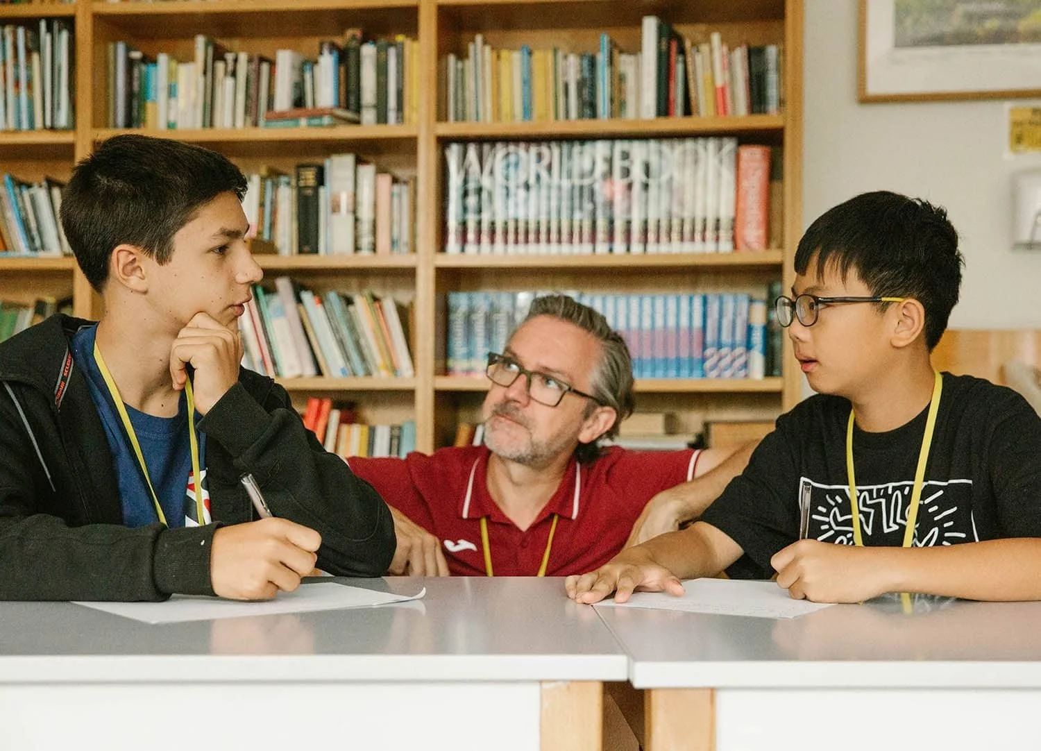 teacher with two children