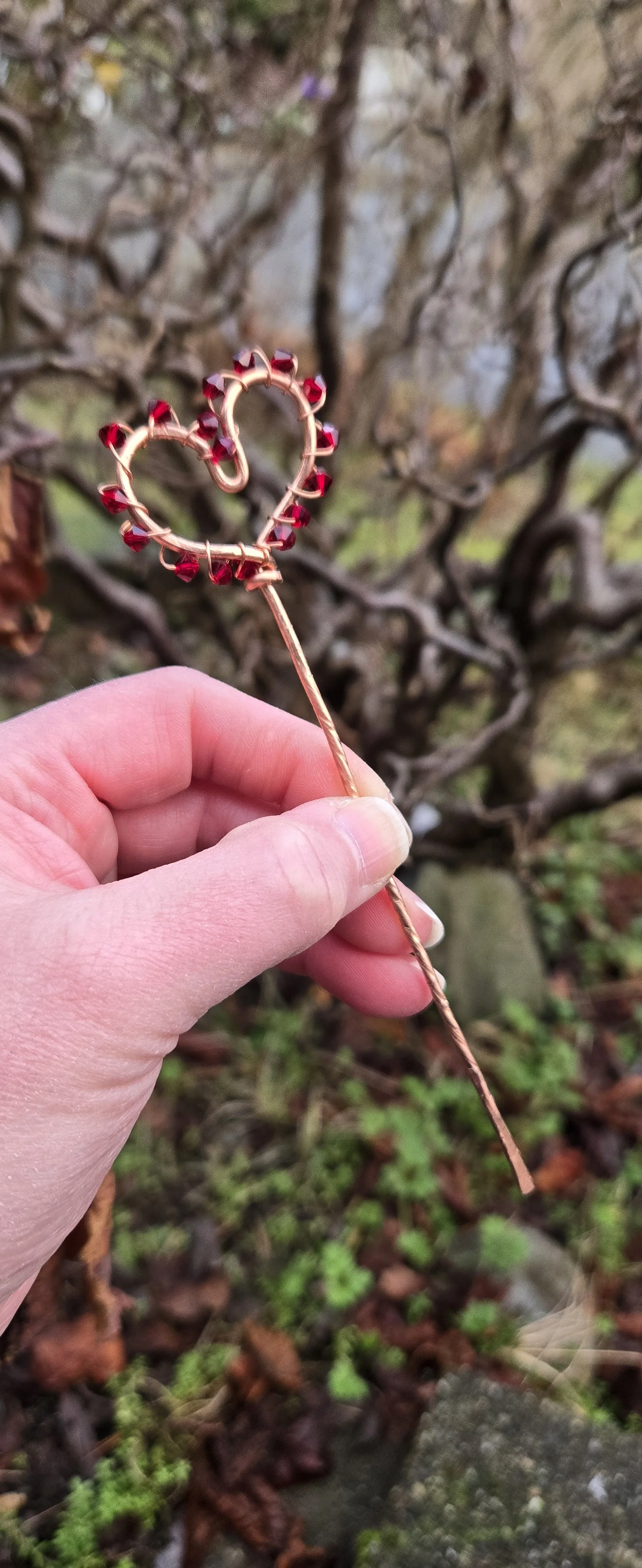 Hair Stick Heart choose from Purple or Red Glass Beads
