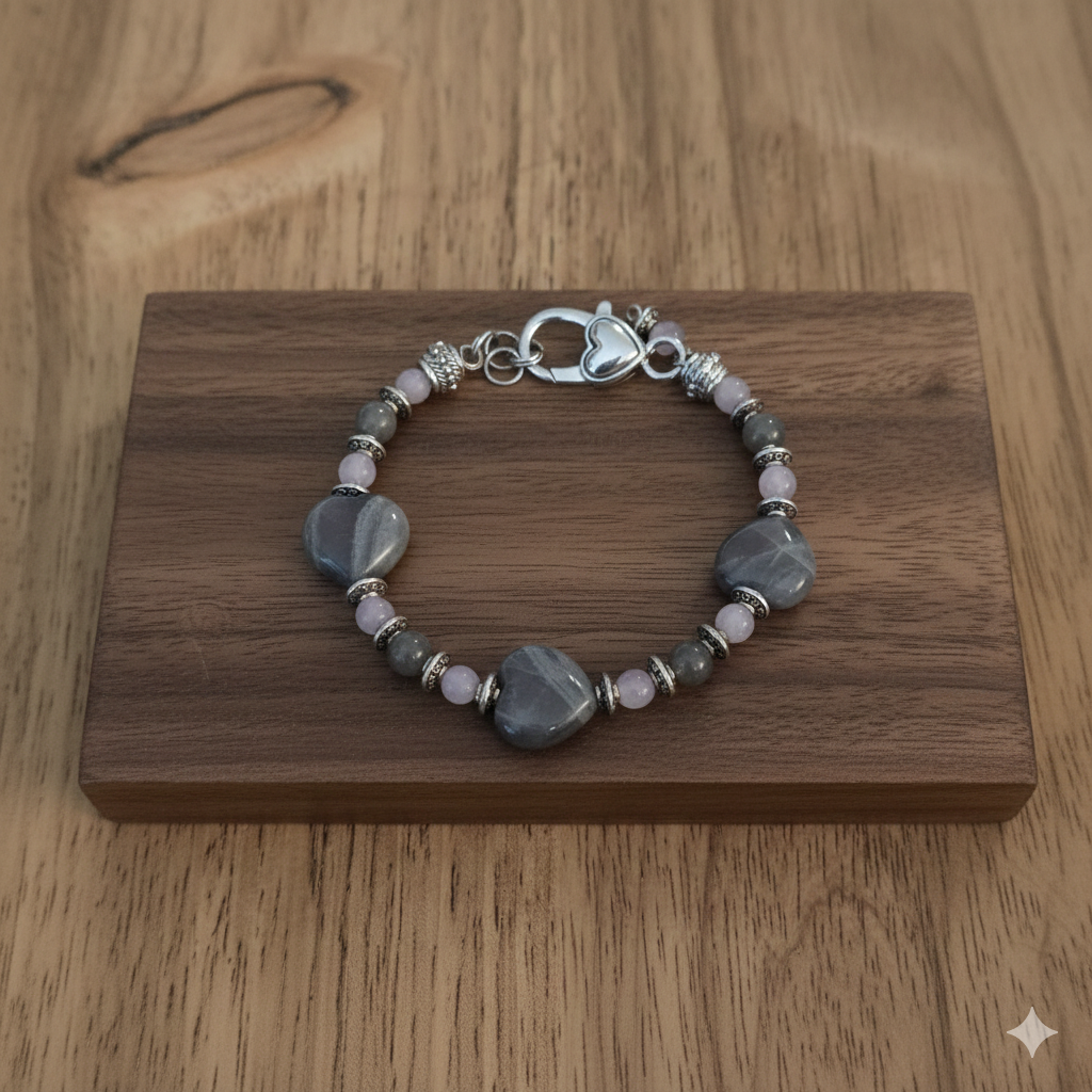 Labadorite Heart Bracelet with Kunzite