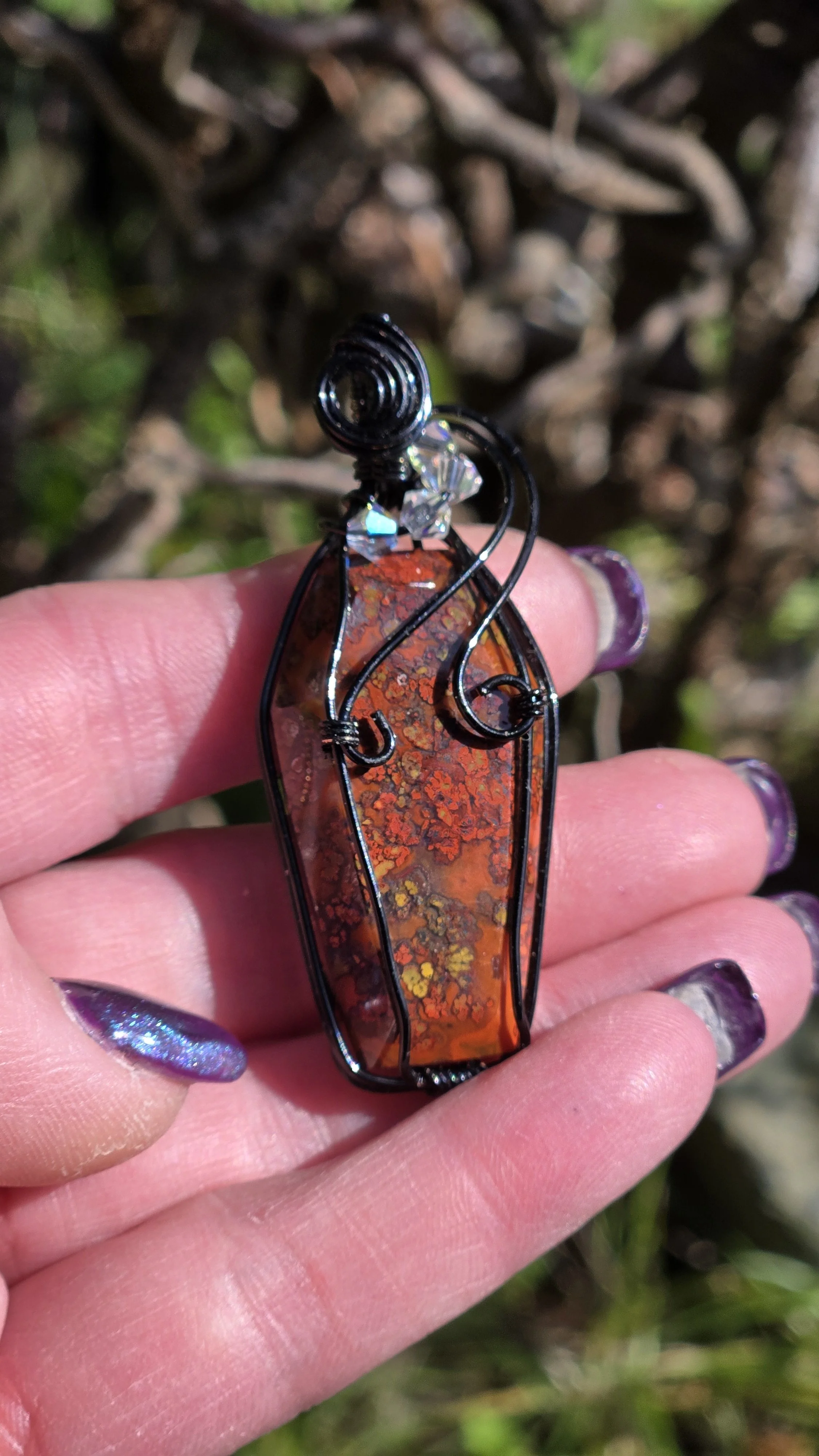 Red Moss Coffin Pendant