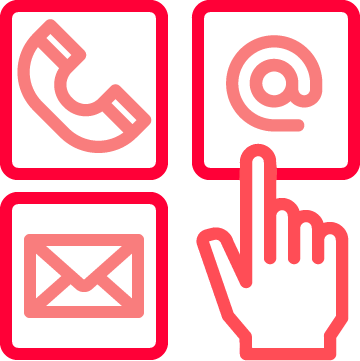 Ikon med en hand som väljer mellan epost, telefon och brev