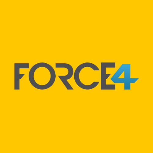 Force 4 logo with yellow background and black, blue, and gray text
