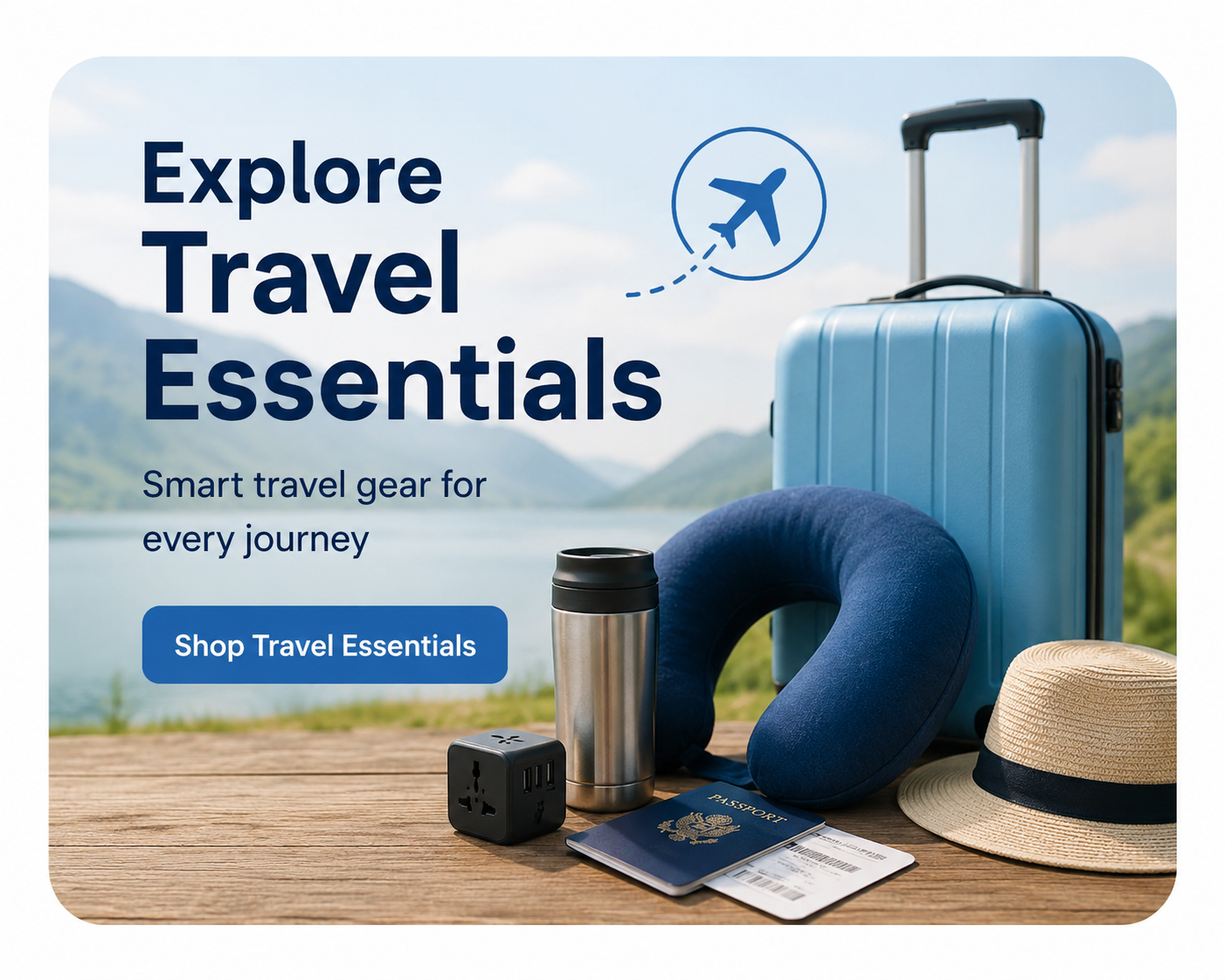 Travel essentials including luggage, travel accessories and practical items for everyday journeys.