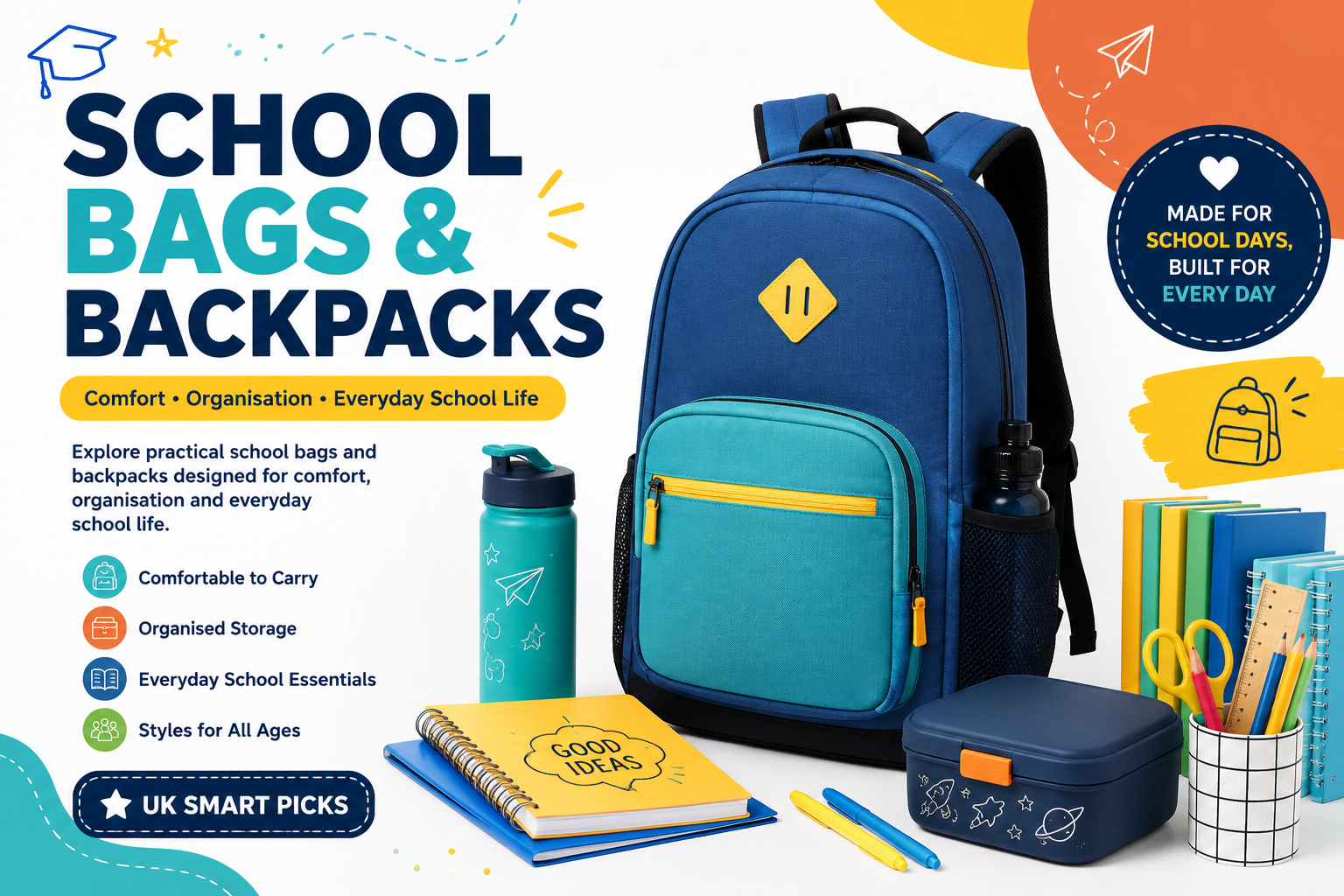 School bags, backpacks and practical accessories for students and everyday learning.