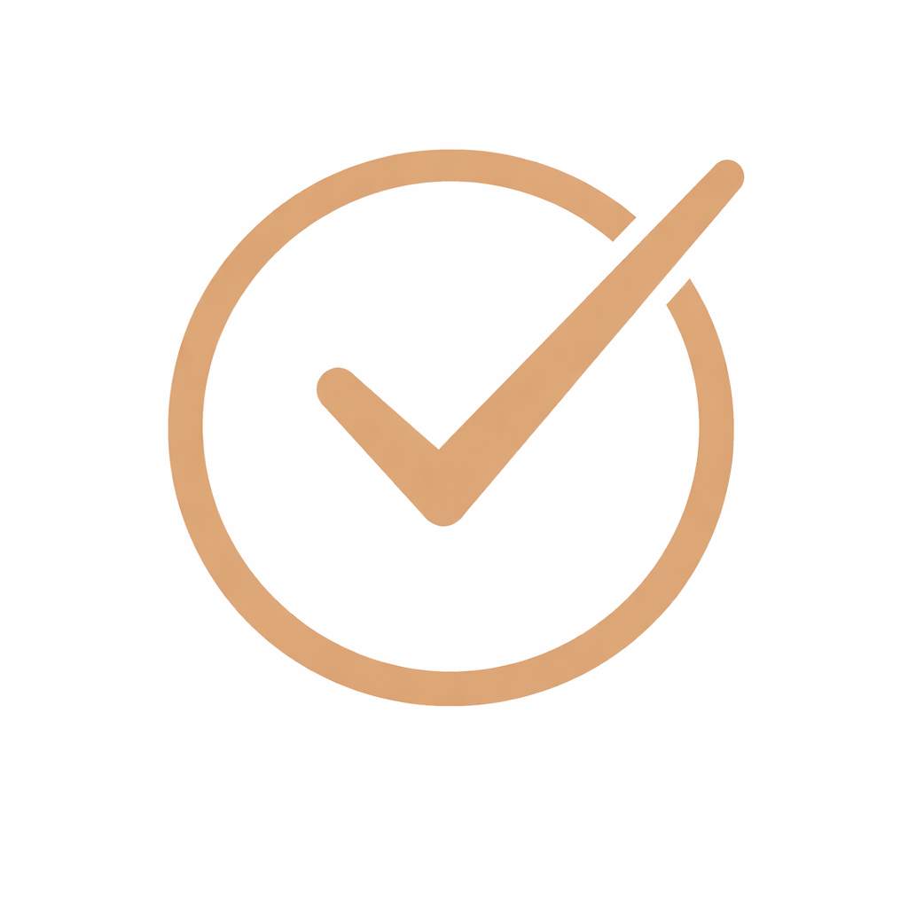 Un symbole de cercle avec une coche à l'intérieur, couleur or ou bronze.