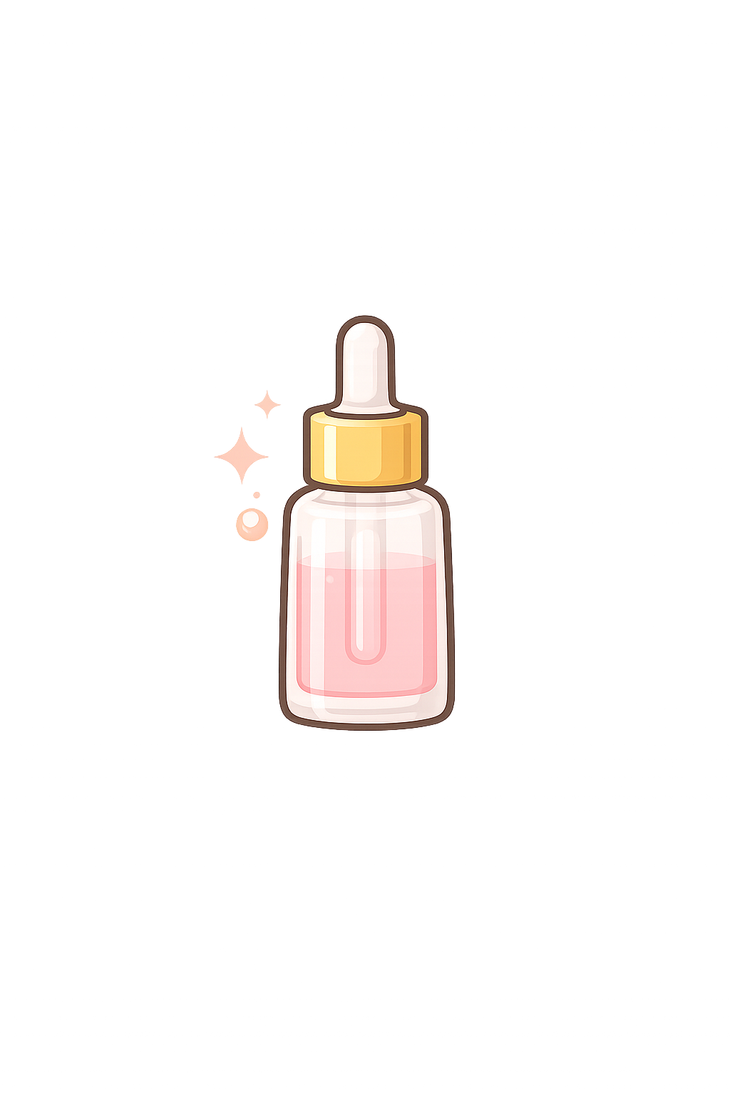 Une bouteille de sérum ou liquide cosmétique avec un embout pipette, contenant un liquide rose clair.