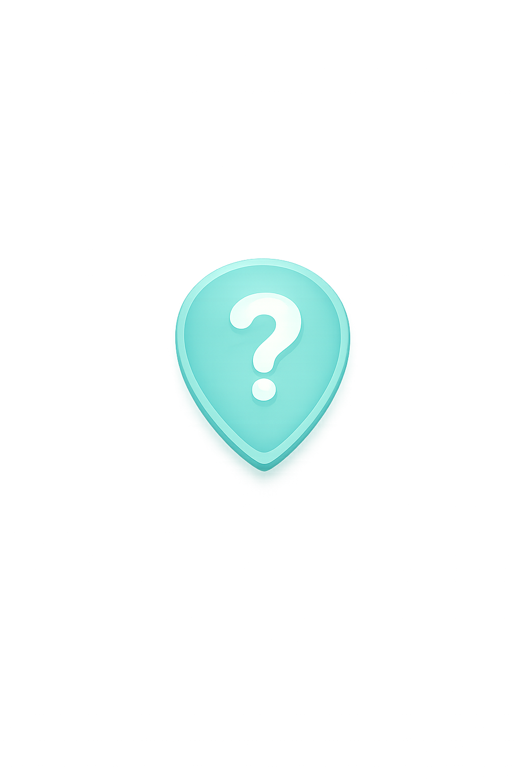 Icône d'une Étiquette de localisation avec un point d'interrogation, symbolisant un lieu inconnu ou mystérieux, dans un contexte numérique futuriste.