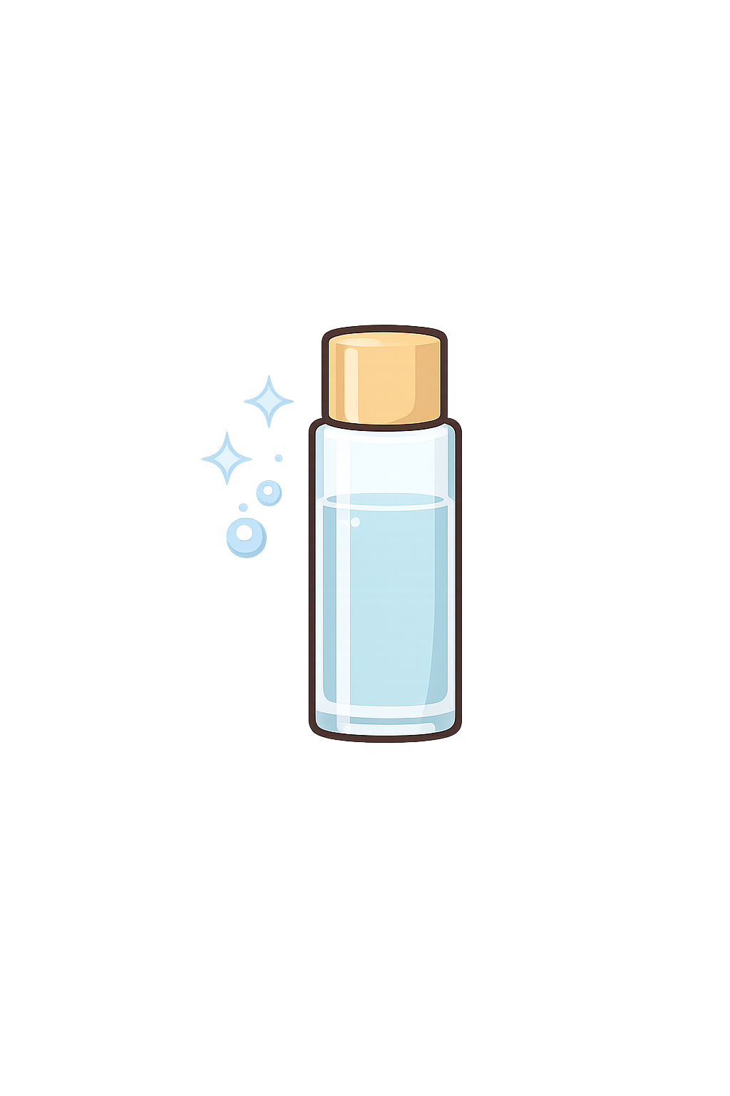 Une illustration stylisée d'un flacon de parfum transparent avec un bouchon doré, entouré de petites étoiles scintillantes, sur un fond sombre avec des lumières bleues.