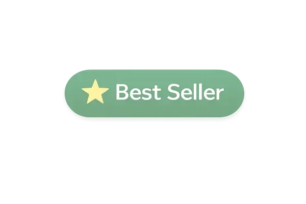 Badge vert avec une étoile jaune et le texte "Best Seller" en anglais.