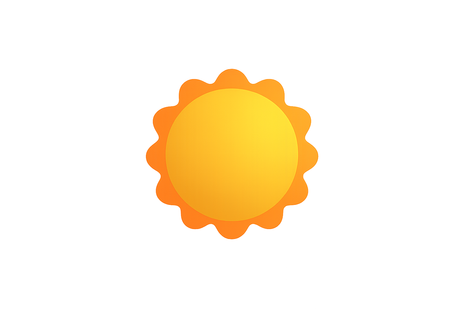 Représentation d'un soleil jaune avec des rayons orange, symbole de beau temps ou de chaleur.