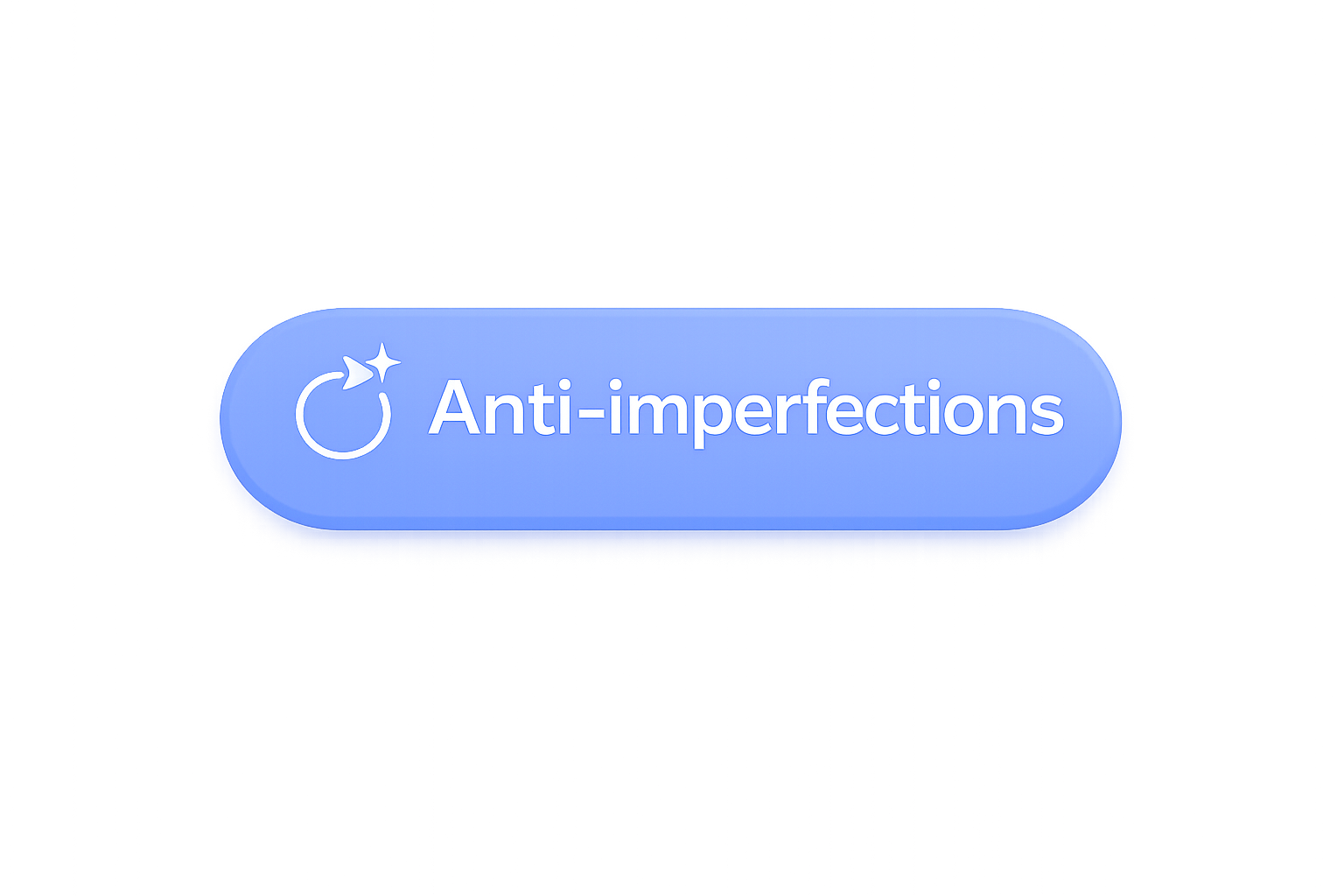 Bouton bleu avec le texte 'Anti-imperfections' et une icône de cercle avec une étoile