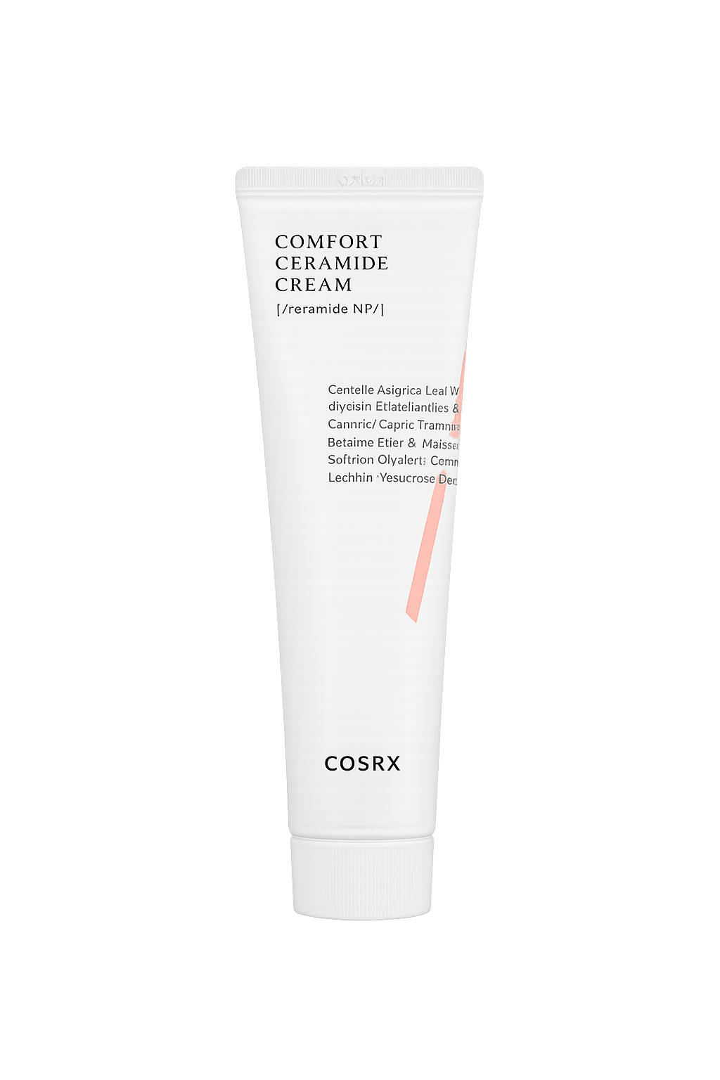 Tube de crème Comfort Ceramide de COSRX, en blanc avec texte noir, sur fond gris
