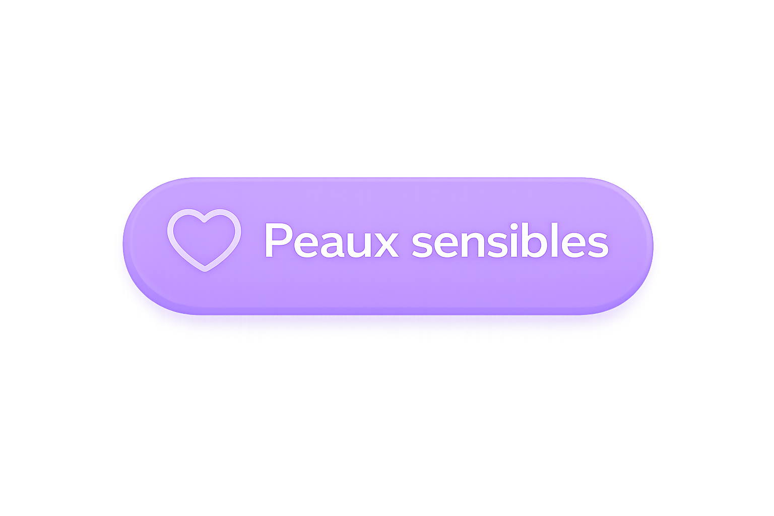 Bouton violet avec un cœur et le texte "Peaux sensibles".