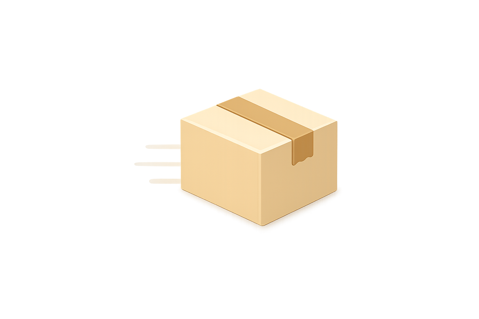 Une boîte en carton blanche avec une bande adhésive brun clair, brillamment illuminée sur fond gris.