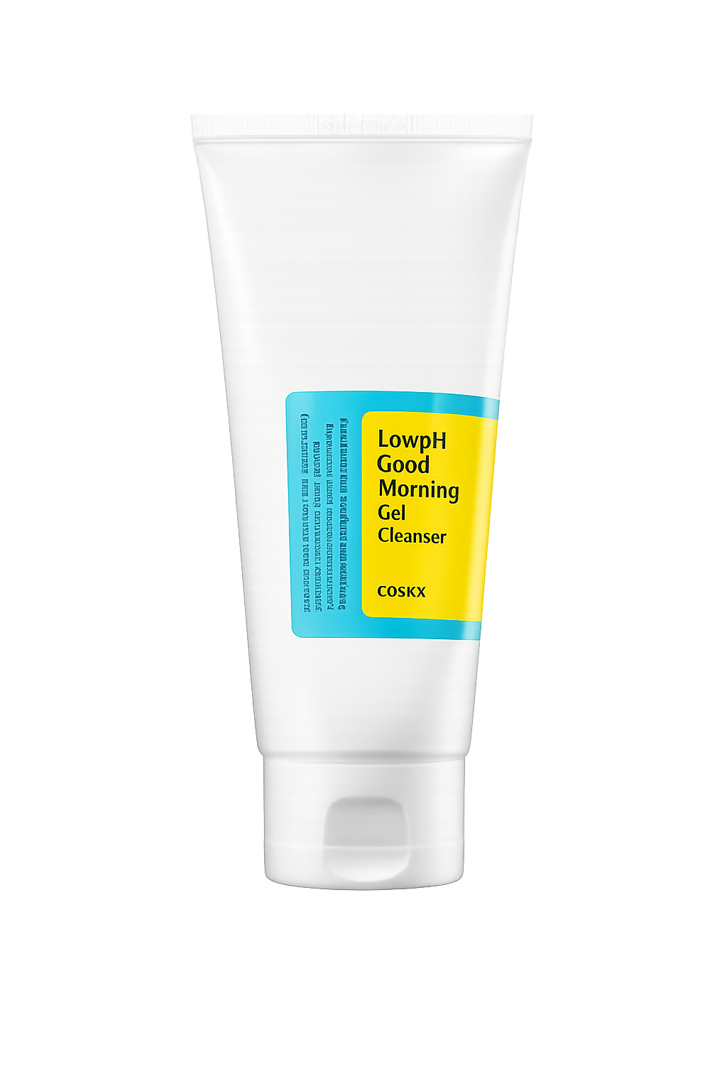 Tube de gel nettoyant Low pH Good Morning de la marque COSRX, blanc avec une étiquette bleue et jaune.