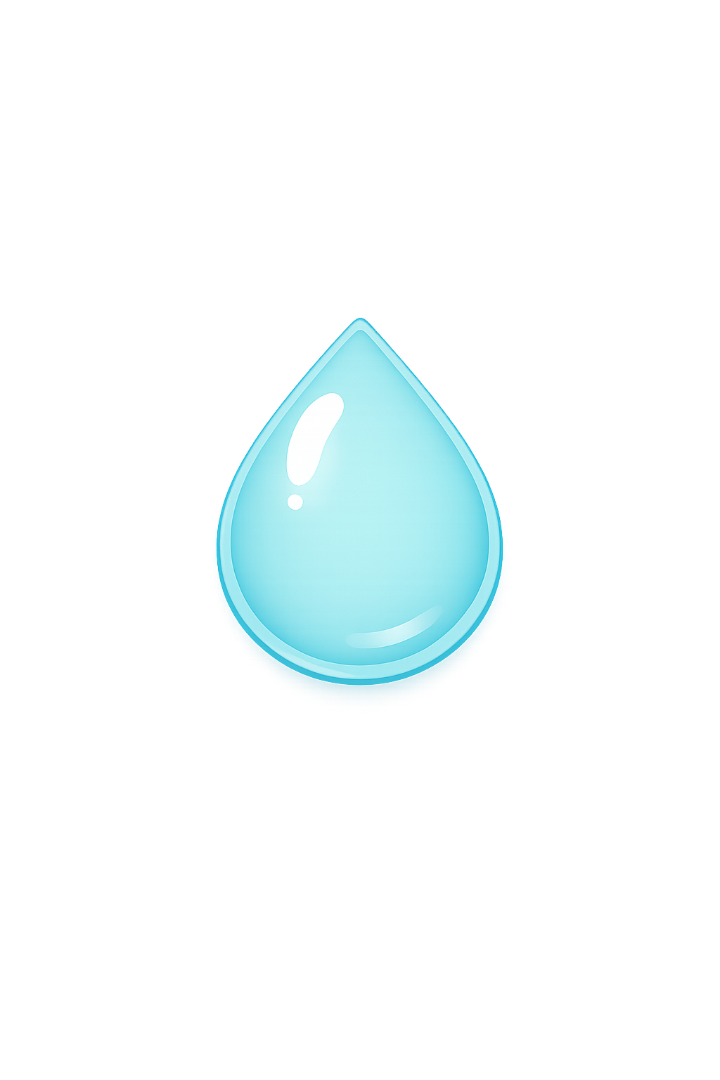 Goutte d'eau lumineuse avec reflet blanc sur un fond violet foncé.