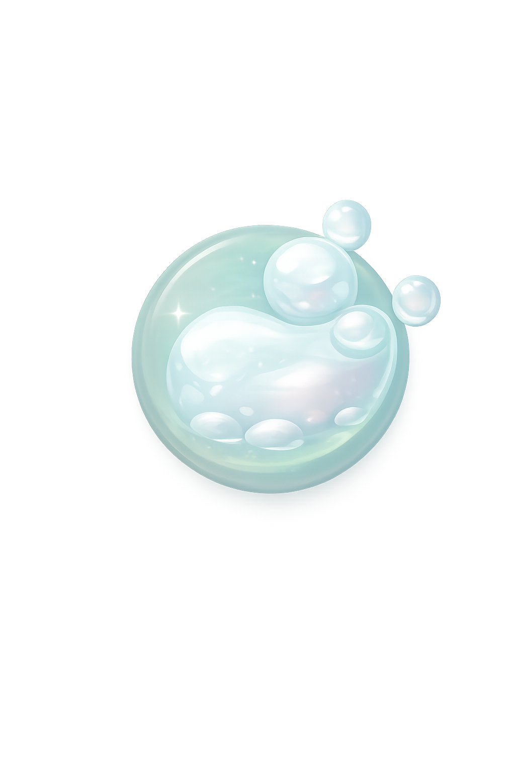 Ceci est une illustration numérique d'une bulle ou d'une sphère translucide contenant plusieurs petites bulles à l'intérieur, avec un fond abstrait bleu et violet.