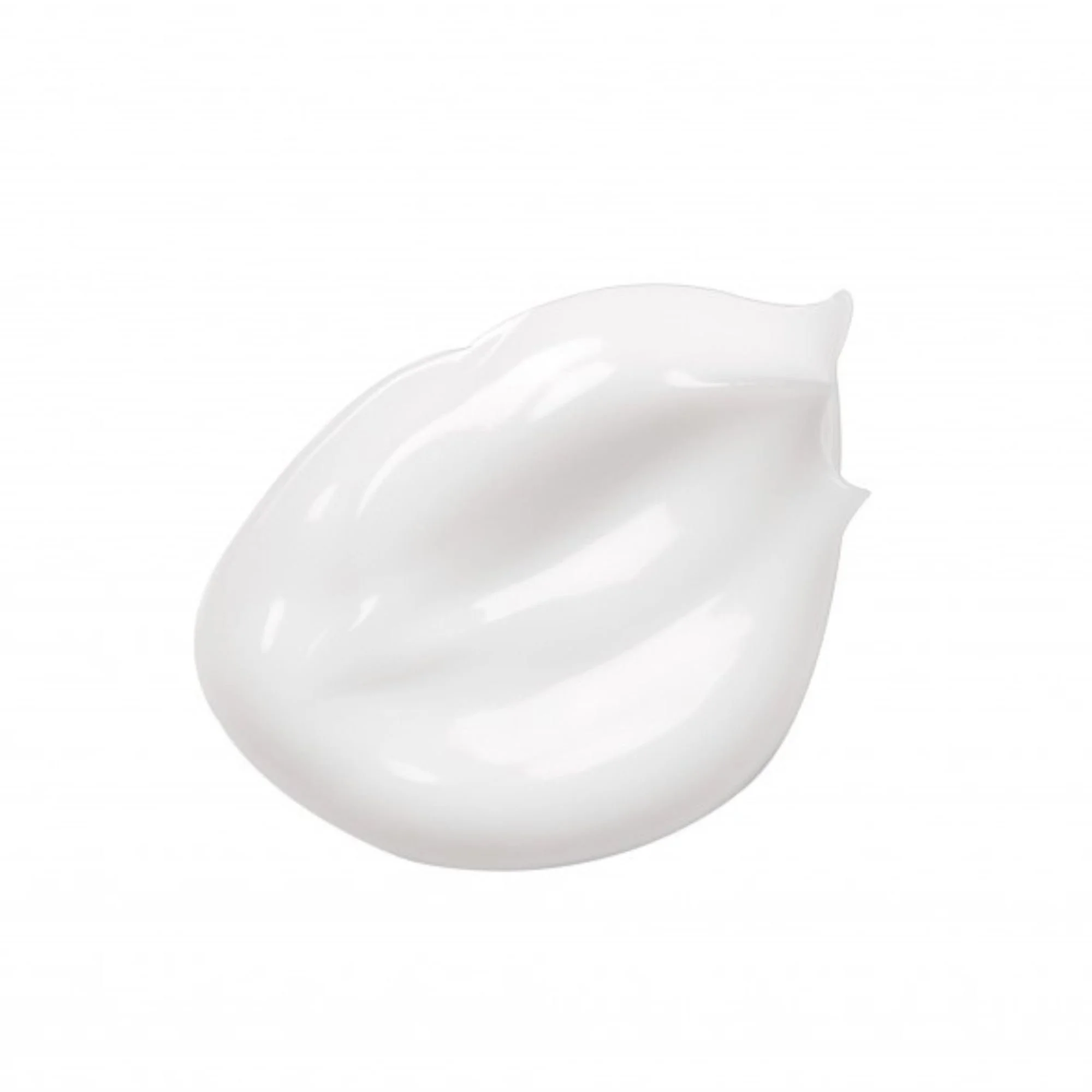 Image macro d'une touche de crème blanche, brillante et épaisse, avec un relief doux. Texture de produit de soin Mizon Snail sur fond blanc isolé.