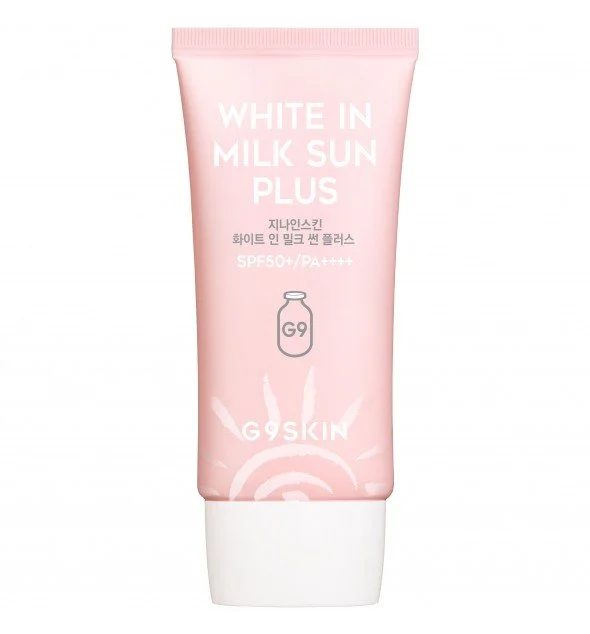 G9SKIN White in Milk Sun Plus Écran solaire K-Beauty hydratant SPF 50+ PA++++ pour protection quotidienne sans trace blanche.