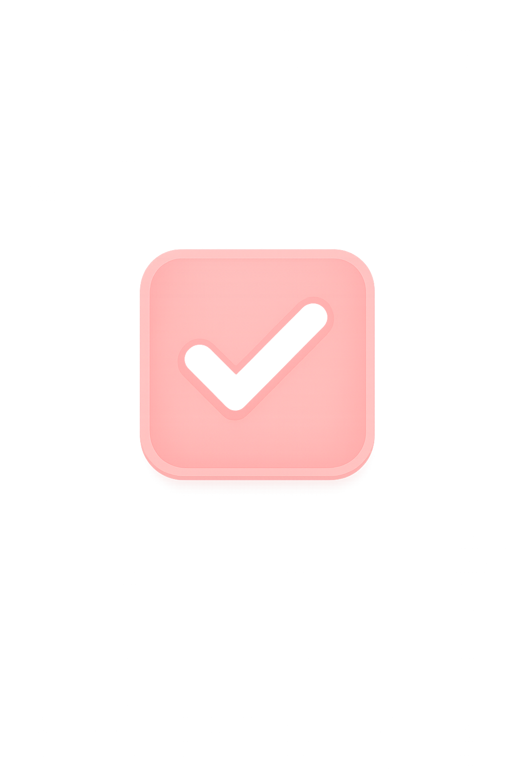 Un bouton carré rose pâle avec une coche intégrée au centre.