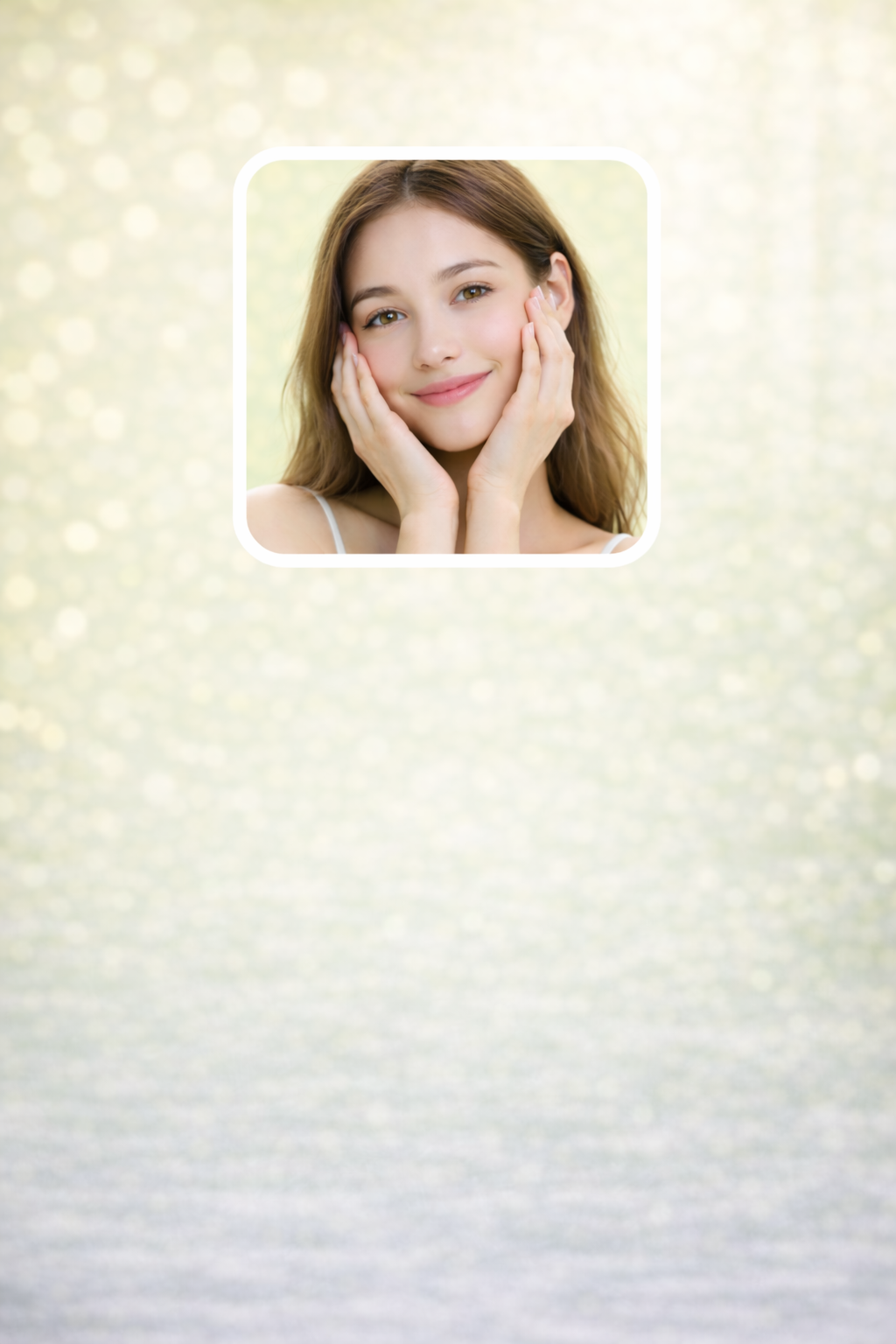 Une jeune femme avec des cheveux bruns souriant et se touchant le visage.