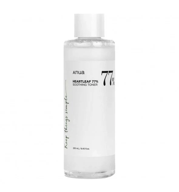 Anua Heartleaf 77% Soothing Toner, tonique coréen apaisant pour peau sensible, aide à hydrater et réduire les rougeurs.