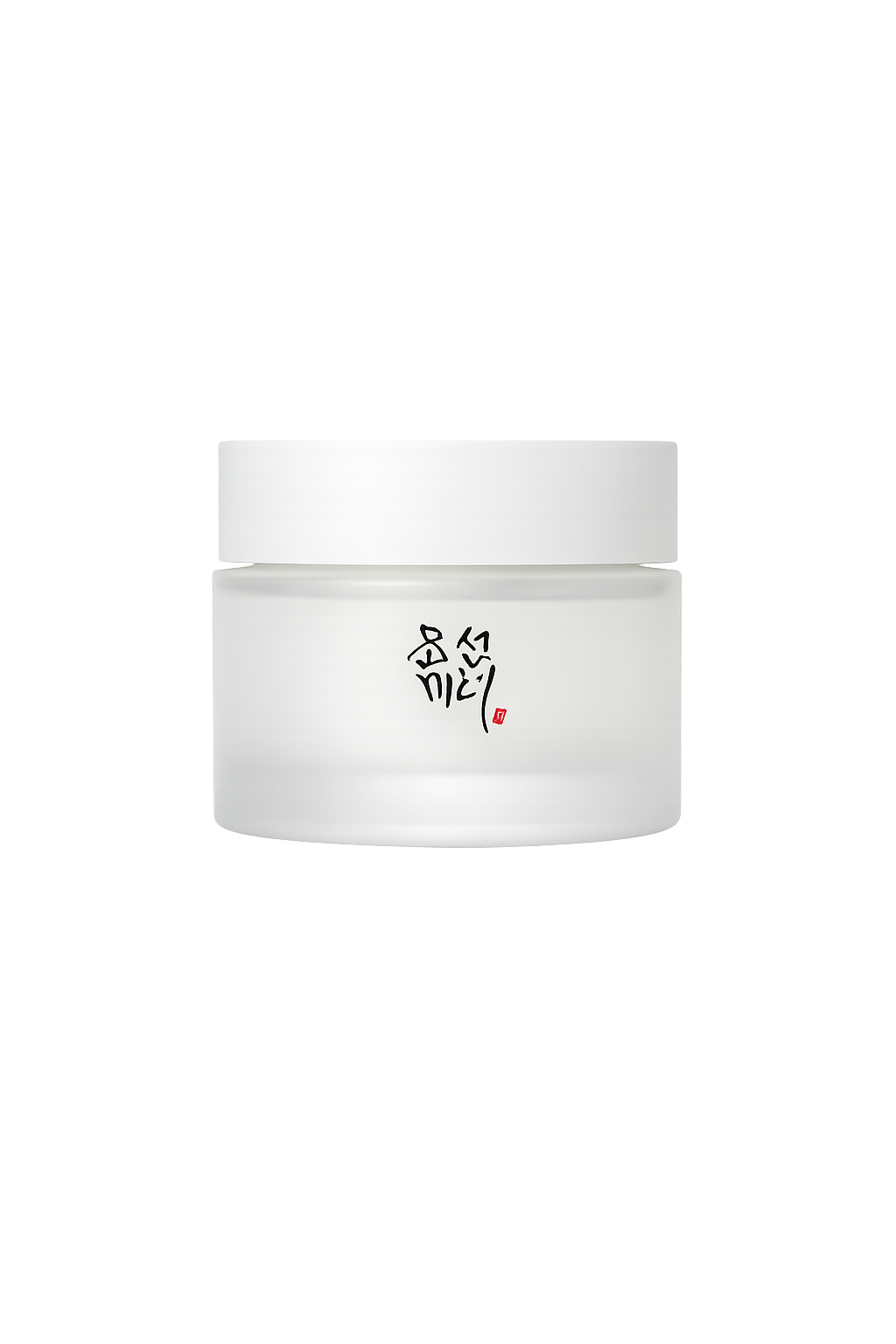 Un récipient blanc avec des caractères japonais et un petit symbole rouge, utilisé pour contenir du cosmétiques ou des produits de soin.