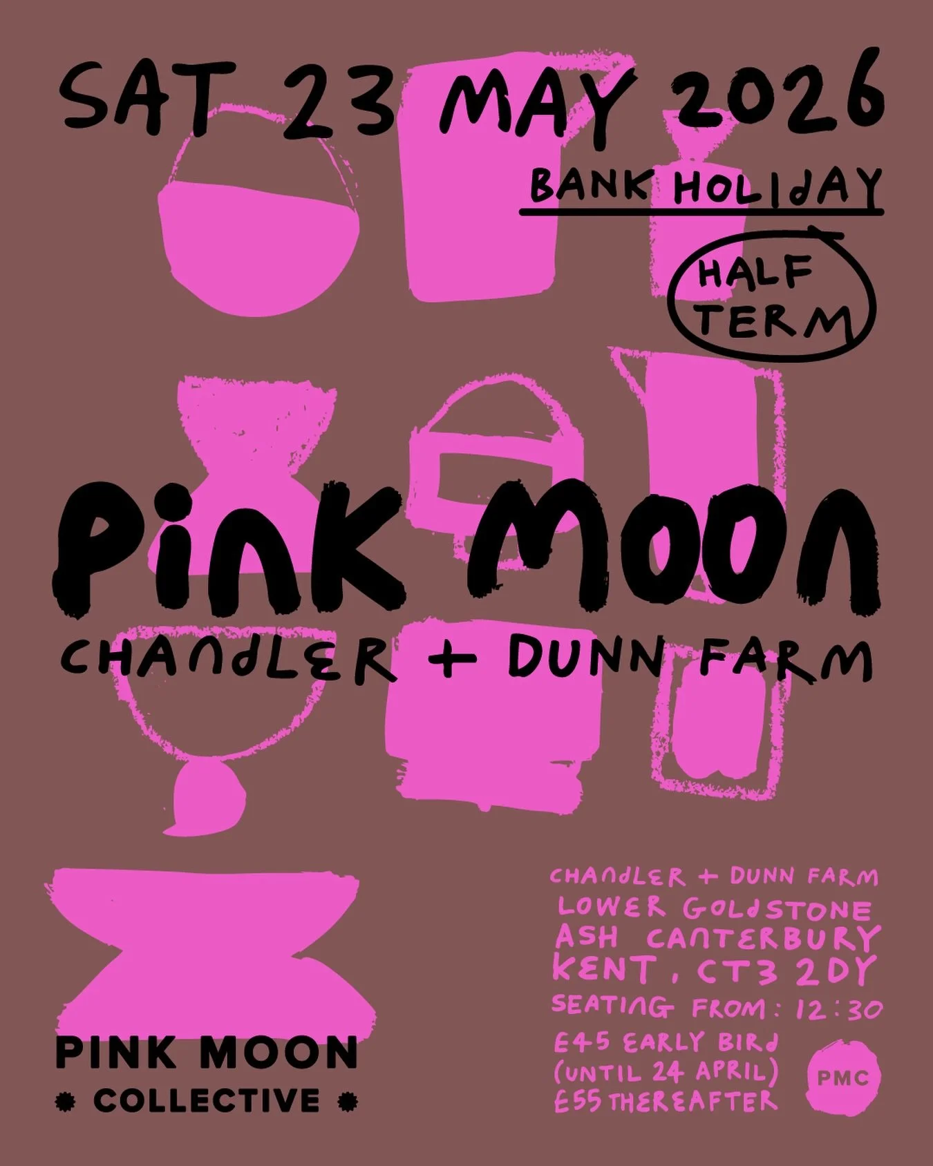 🅟🅘🅝🅚 🅜🅞🅞🅝 🅘🅢 🅑🅐🅒🅚 

23 May at Chandler &amp; Dunn Farm 

Kick off the Bank Holiday with us

&pound;45 early bird tickets now live (before it goes to &pound;55)

LINK IN BIO

Seating from 12:30
Menu incoming 🔥