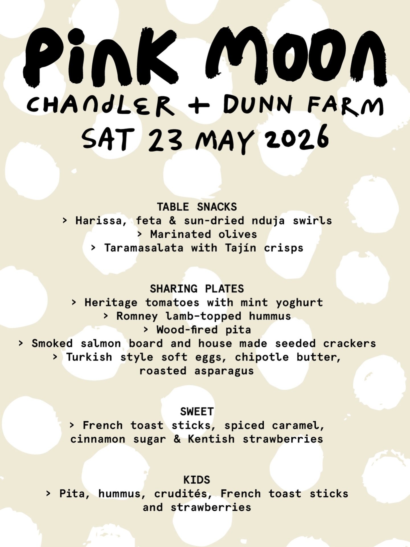 B⃞   R⃞   U⃞   N⃞   C⃞   H⃞    M⃞   E⃞   N⃞   U⃞

Chandler &amp; Dunn Pop-up Menu 

Sharing-style brunch | Early Bird Tix nearly gone (&pound;45)

Kids eat free (please add note to booking)

The Calf &amp; a Half providing all the booze including spe
