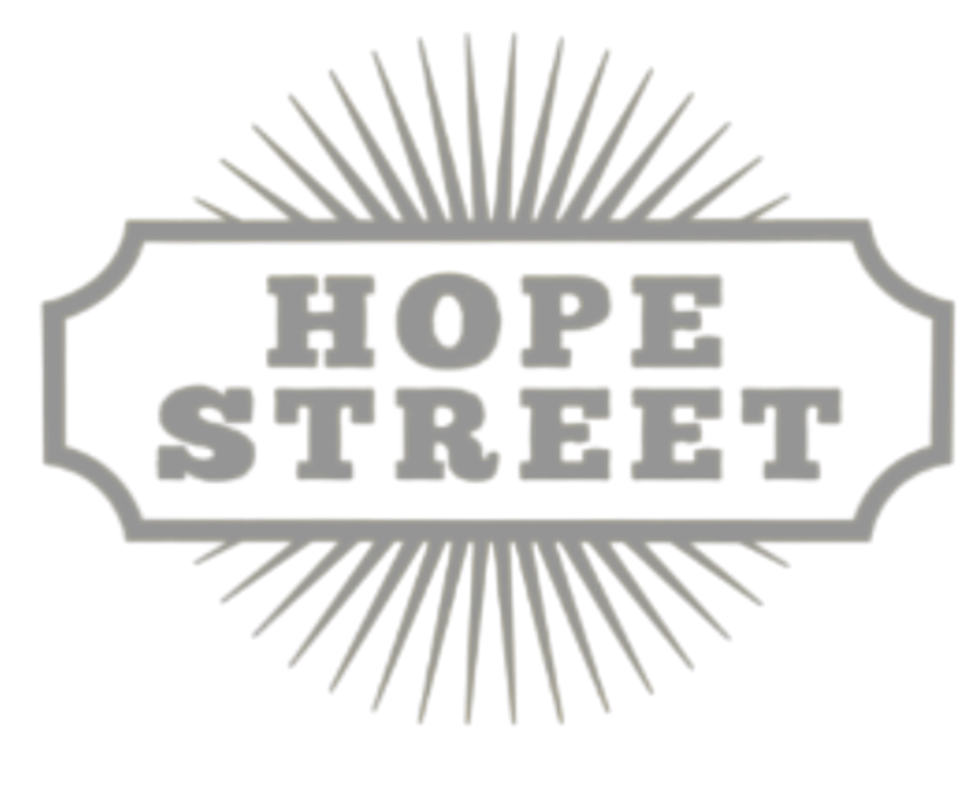 A stylized sign reading "Hope Street" with a decorative border and radiating lines above and below the text.
