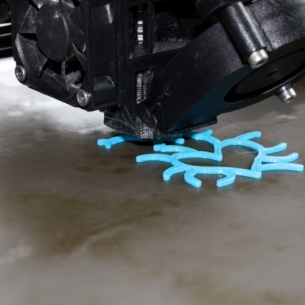 3D-printer maakt een blauw 3D-model tijdens een praktische STEM-activiteit over ontwerpen en 3D-printen.
