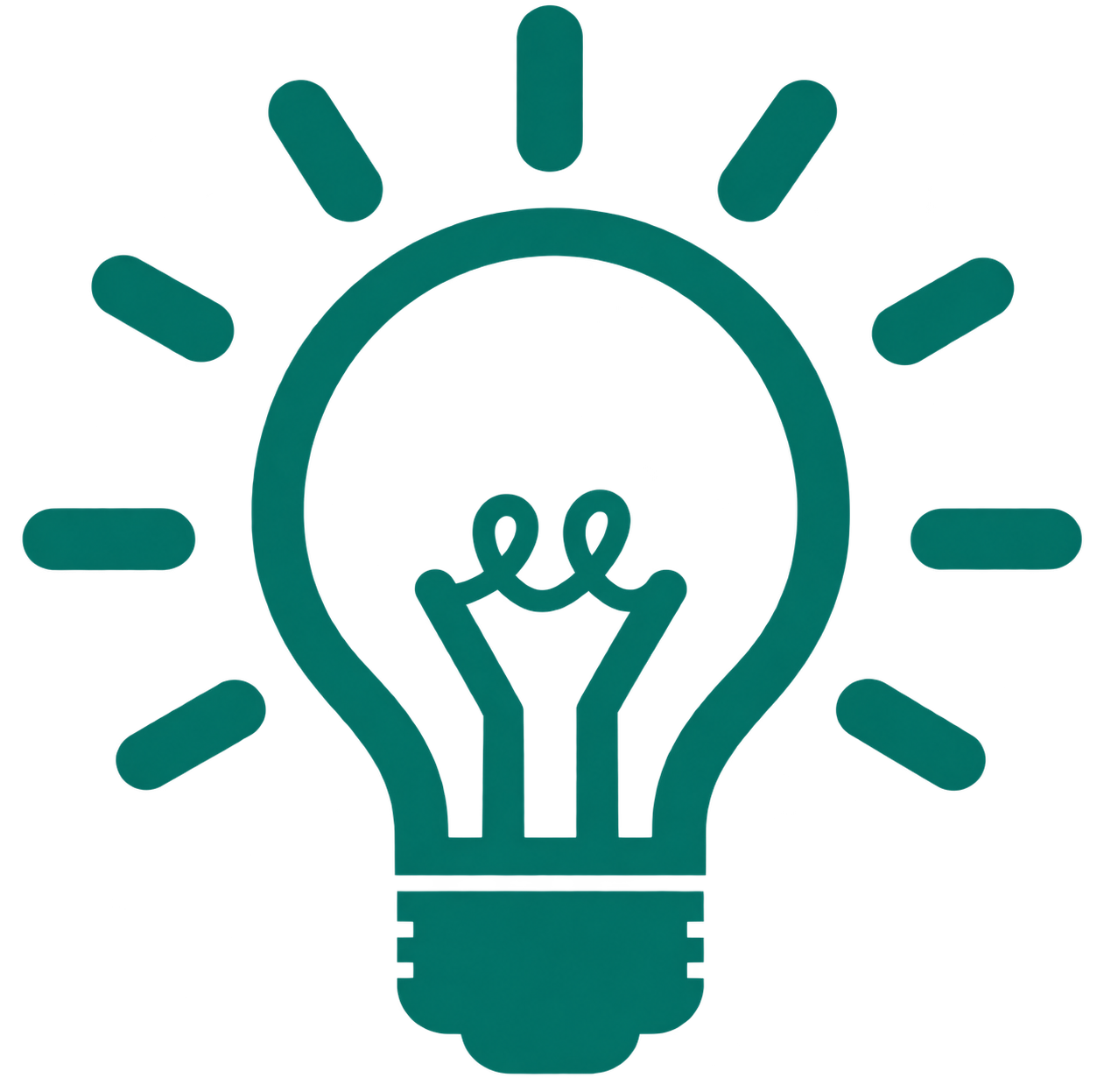 Illustratie van een gloeilamp met een winnende hand (duim omhoog en duim omlaag) binnenin, met stralen die eromheen stralen.