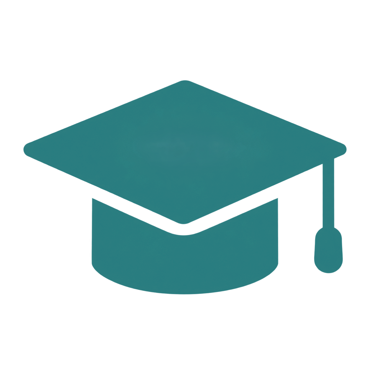 Een gestileerde afbeelding van een academisch hoedje met een kwastje, vaak gebruikt als symbool voor onderwijs en academische studies.
