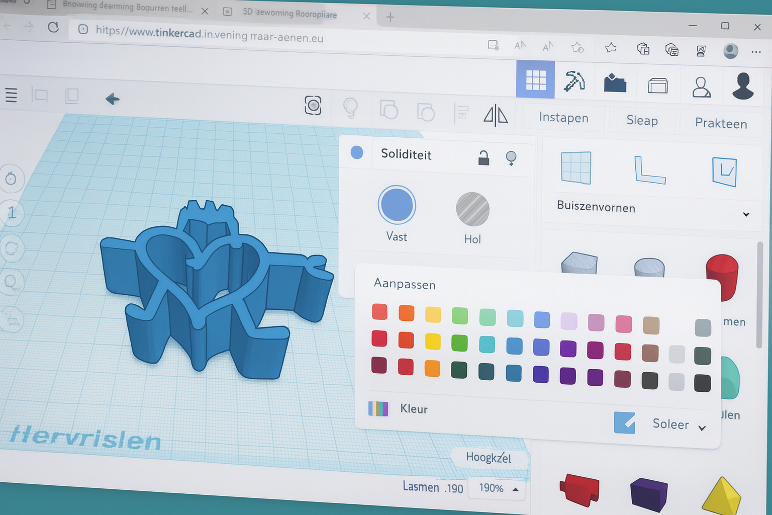 3D-ontwerp in TinkerCAD als onderdeel van een STEM-les over digitaal ontwerpen en 3D-modelleren.