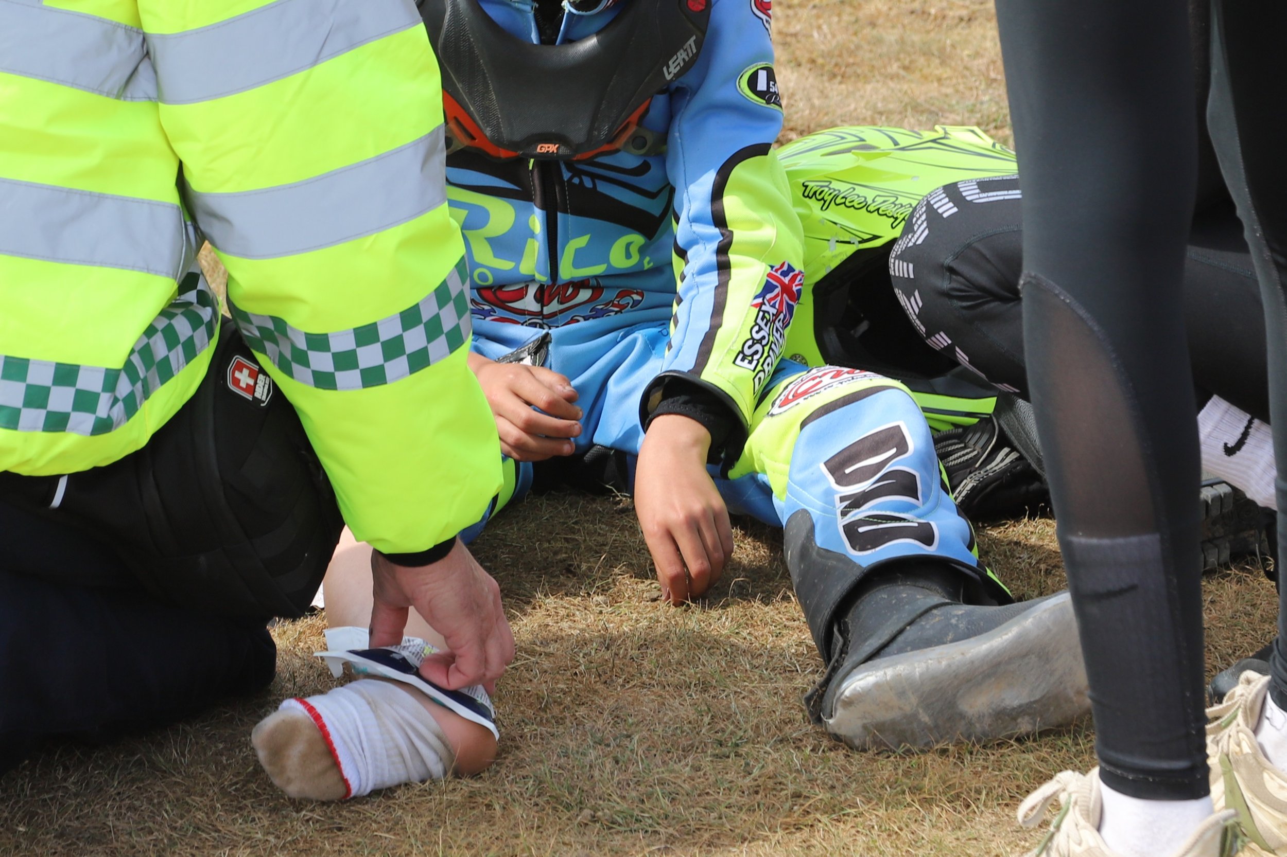 Life in the Pits - result of the foot caught under the foot rest  - Lydd Speedway Practice day - 17 May 26