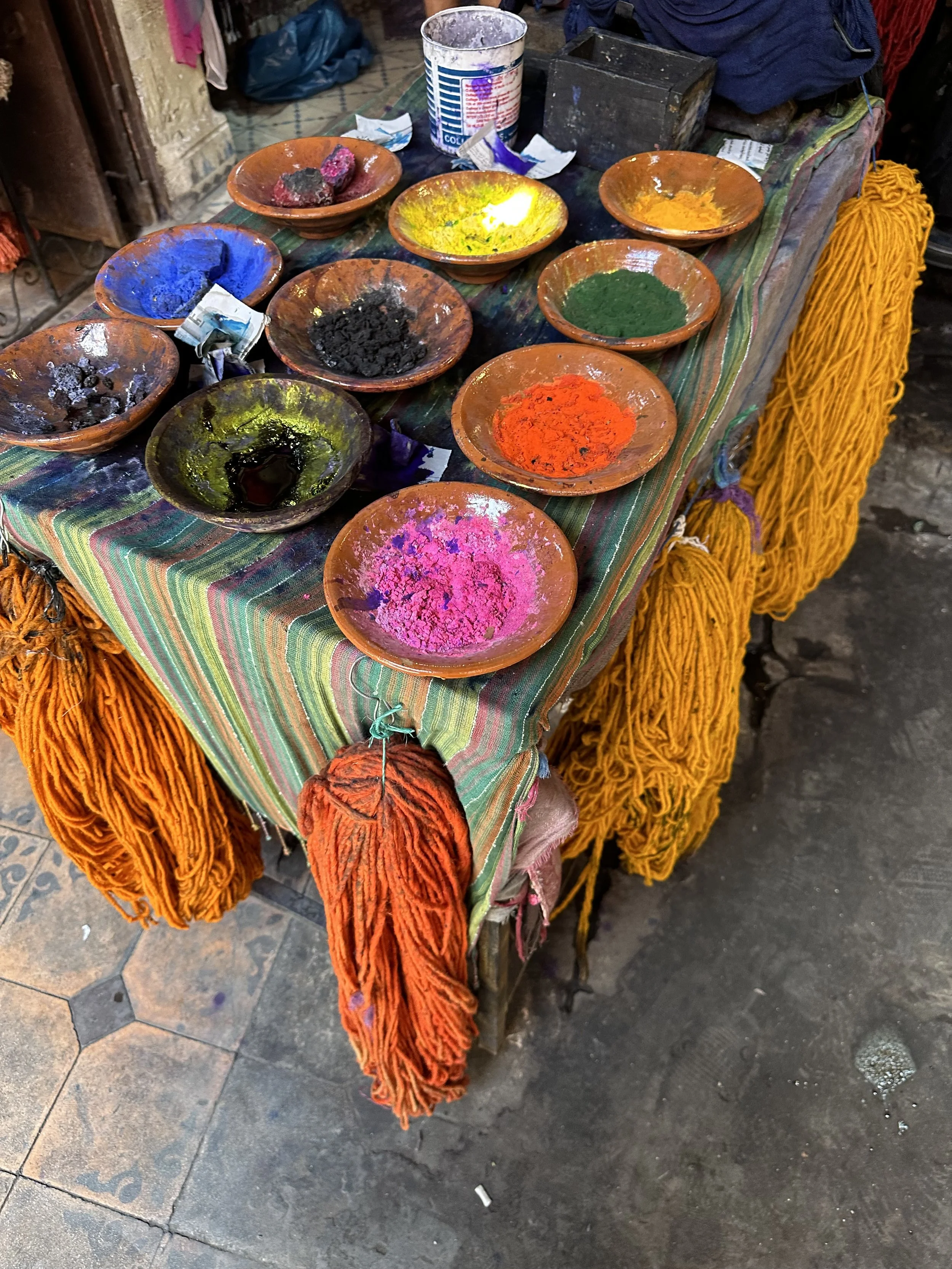 Dye making in the casbah in Marrakech, Morocco 