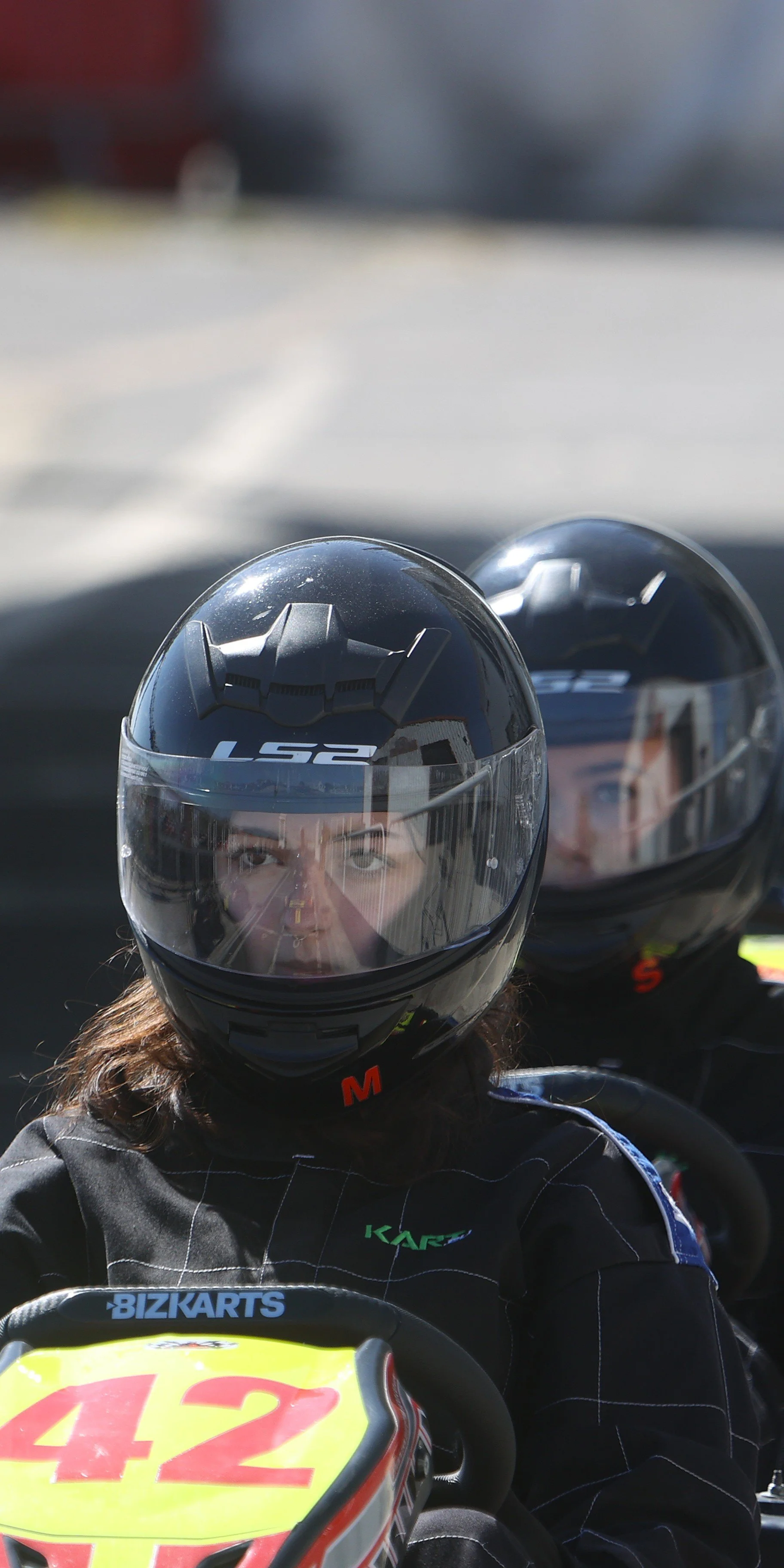 Lydia ready for the off, Karting at Lydd Kart Circuit, Lydd, Kent, UK