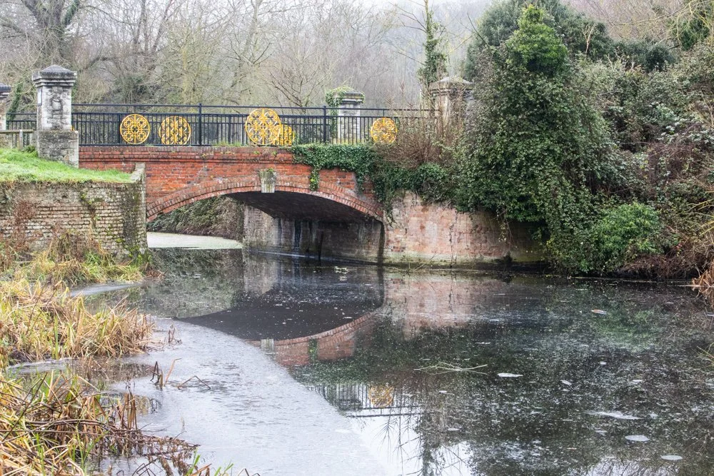 Bridge over Icy Royal Military Canal at West Hythe, Kent